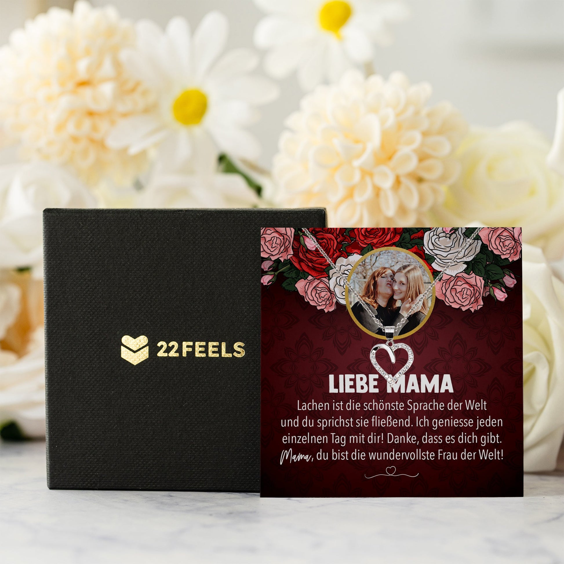 22Feels® Mama Schmuck Personalisiertes Geschenk Muttertag Geburtstag Frauen Halskette Personalisisierbar Karte Herz Collier Echt Silber Weihnachten-Schmuck mit Botschaftskarte - Herz21-22Feels