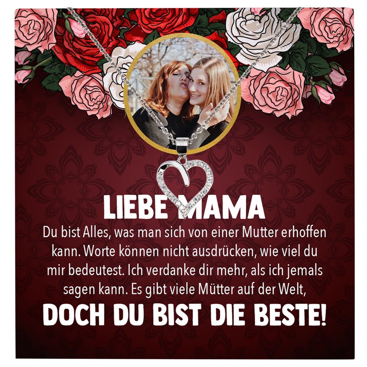 22Feels® Mama Schmuck Personalisiertes Geschenk Muttertag Geburtstag Frauen Halskette Personalisisierbar Karte Herz Collier Echt Silber Weihnachten-Schmuck mit Botschaftskarte - Herz21-22Feels
