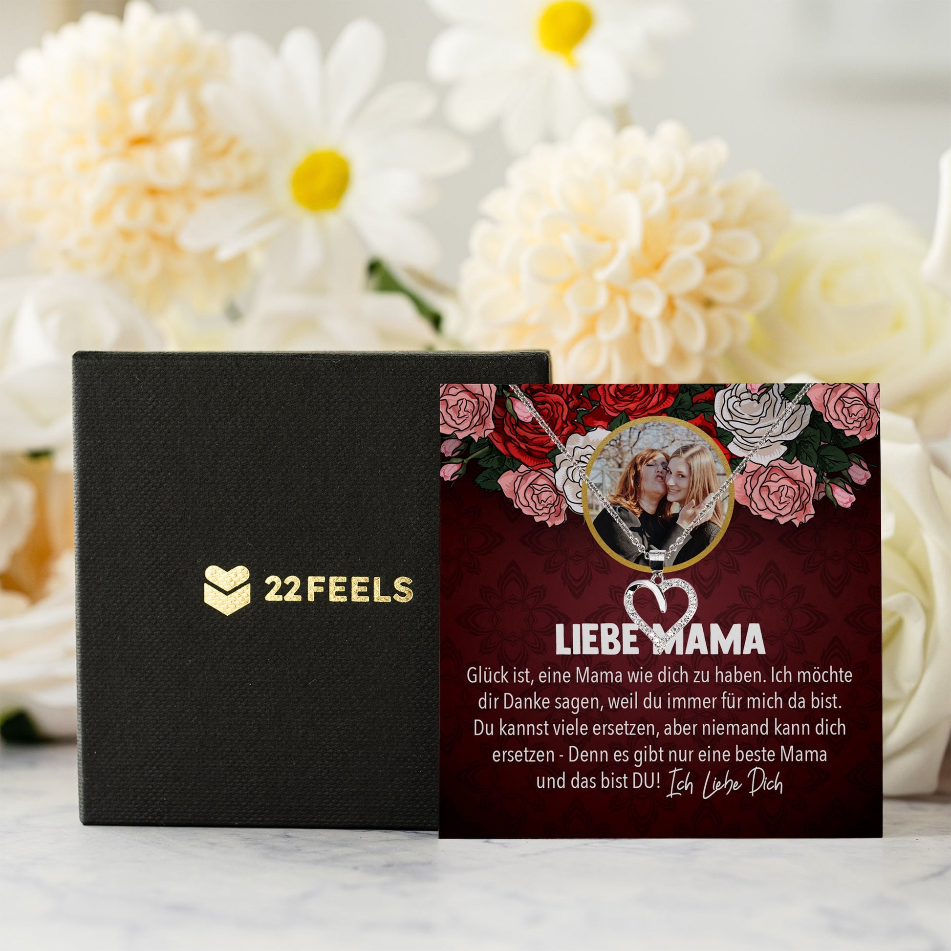 22Feels® Mama Schmuck Personalisiertes Geschenk Muttertag Geburtstag Frauen Halskette Personalisisierbar Karte Herz Collier Echt Silber Weihnachten-Schmuck mit Botschaftskarte - Herz21-22Feels