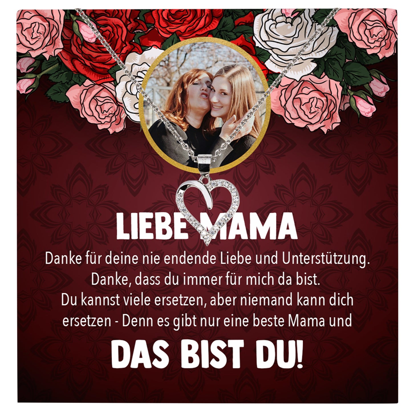 22Feels® Mama Schmuck Personalisiertes Geschenk Muttertag Geburtstag Frauen Halskette Personalisisierbar Karte Herz Collier Echt Silber Weihnachten-Schmuck mit Botschaftskarte - Herz21-22Feels