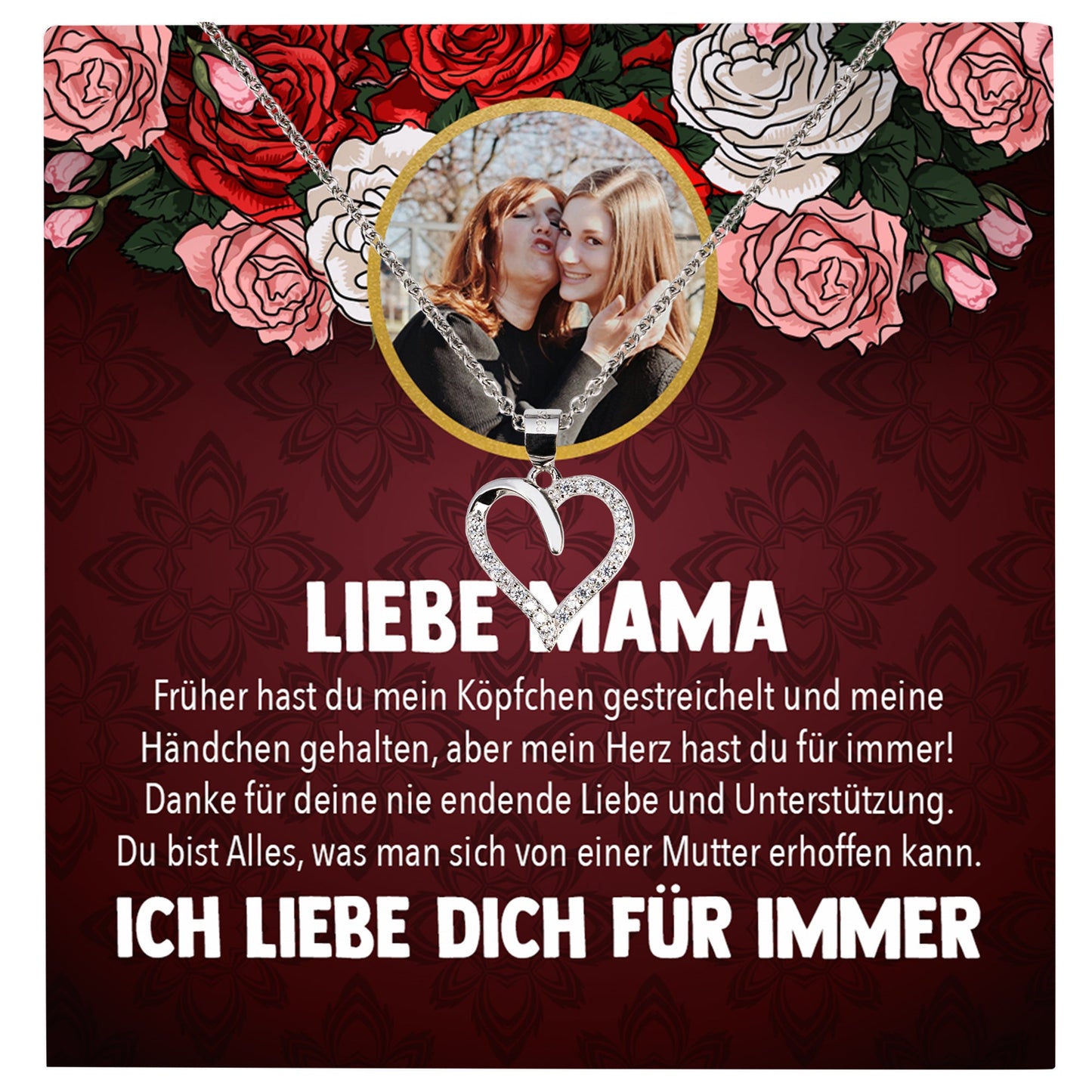 22Feels® Mama Schmuck Personalisiertes Geschenk Muttertag Geburtstag Frauen Halskette Personalisisierbar Karte Herz Collier Echt Silber Weihnachten-Schmuck mit Botschaftskarte - Herz21-22Feels