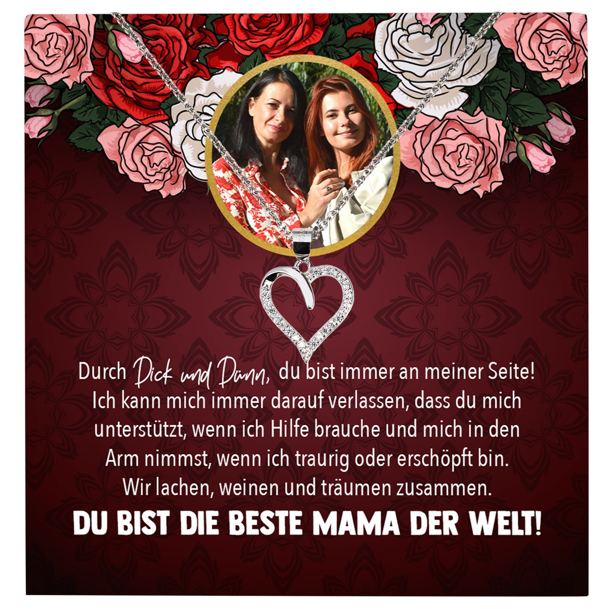 22Feels® Mama Schmuck Personalisiertes Geschenk Muttertag Geburtstag Frauen Halskette Personalisisierbar Karte Herz Collier Echt Silber Weihnachten-Schmuck mit Botschaftskarte - Herz21-22Feels