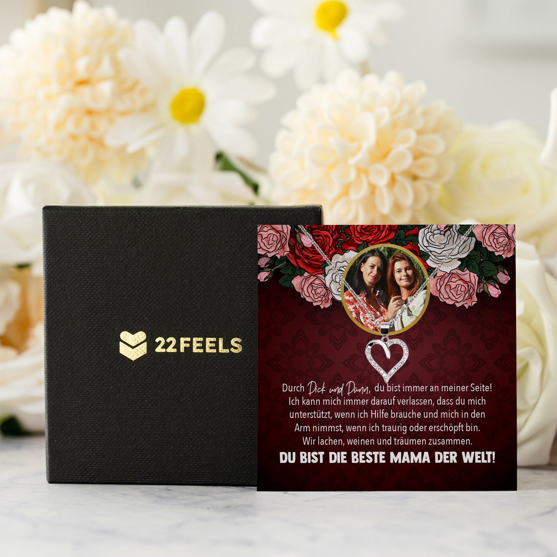 22Feels® Mama Schmuck Personalisiertes Geschenk Muttertag Geburtstag Frauen Halskette Personalisisierbar Karte Herz Collier Echt Silber Weihnachten-Schmuck mit Botschaftskarte - Herz21-22Feels