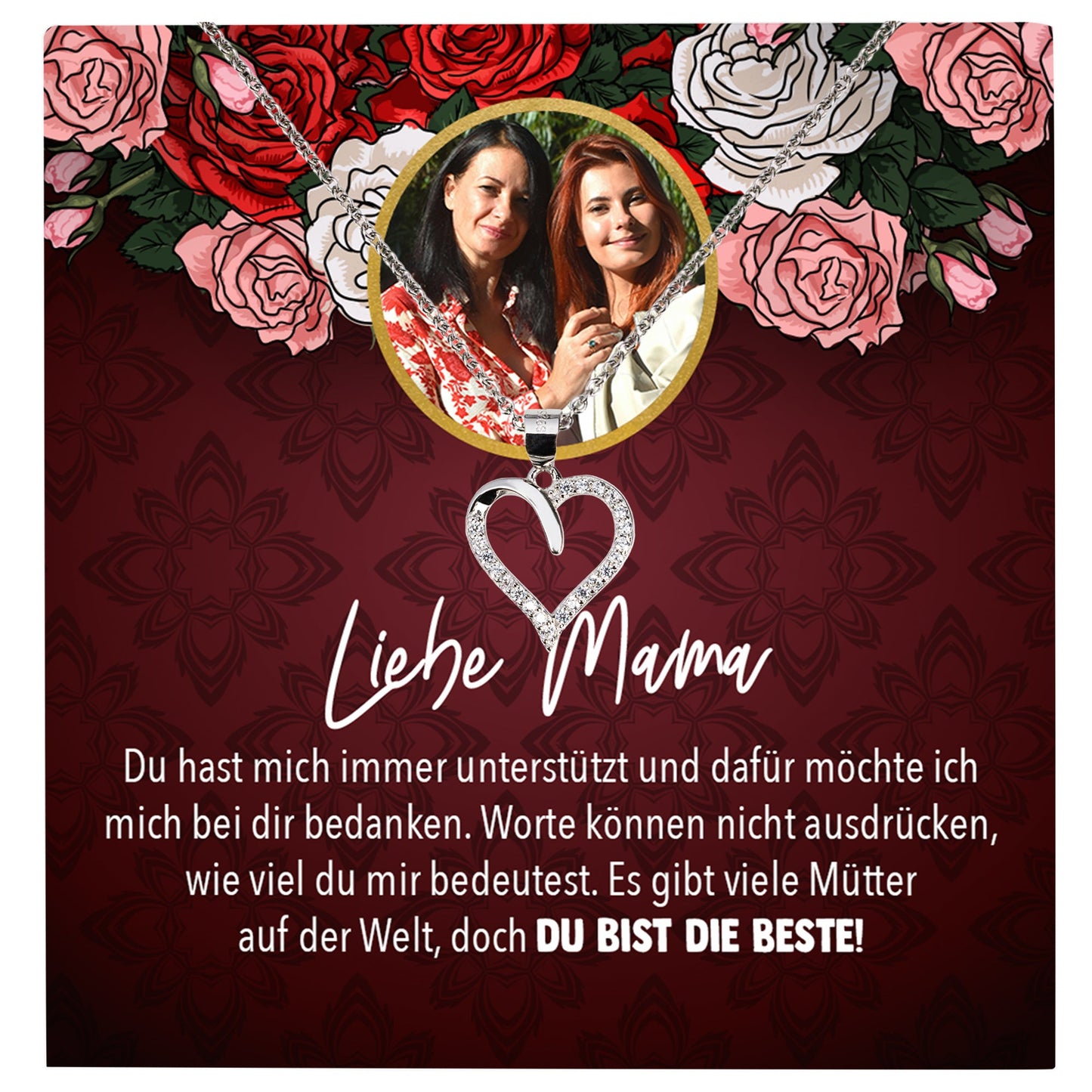 22Feels® Mama Schmuck Personalisiertes Geschenk Muttertag Geburtstag Frauen Halskette Personalisisierbar Karte Herz Collier Echt Silber Weihnachten-Schmuck mit Botschaftskarte - Herz21-22Feels