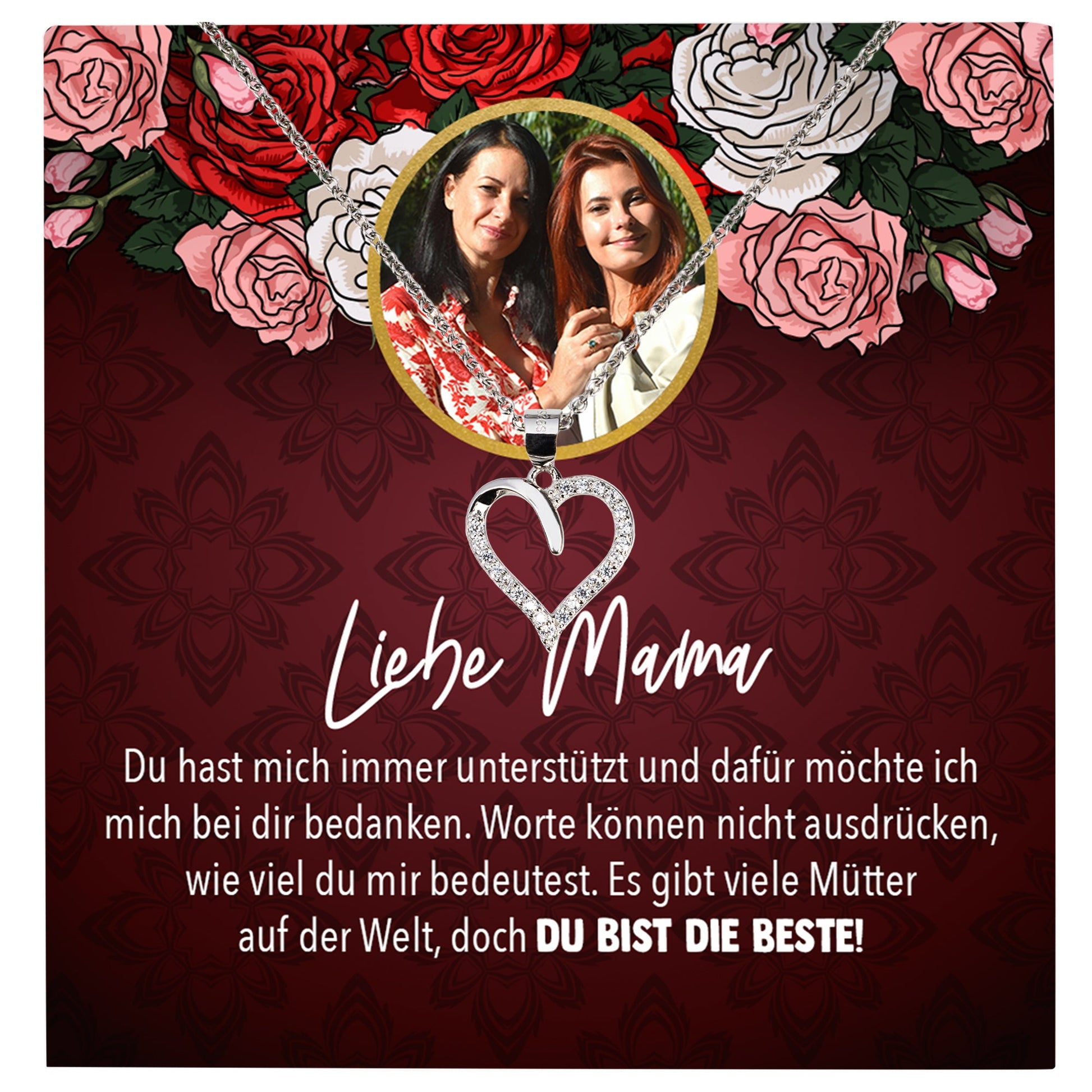22Feels® Mama Schmuck Personalisiertes Geschenk Muttertag Geburtstag Frauen Halskette Personalisisierbar Karte Herz Collier Echt Silber Weihnachten-Schmuck mit Botschaftskarte - Herz21-22Feels