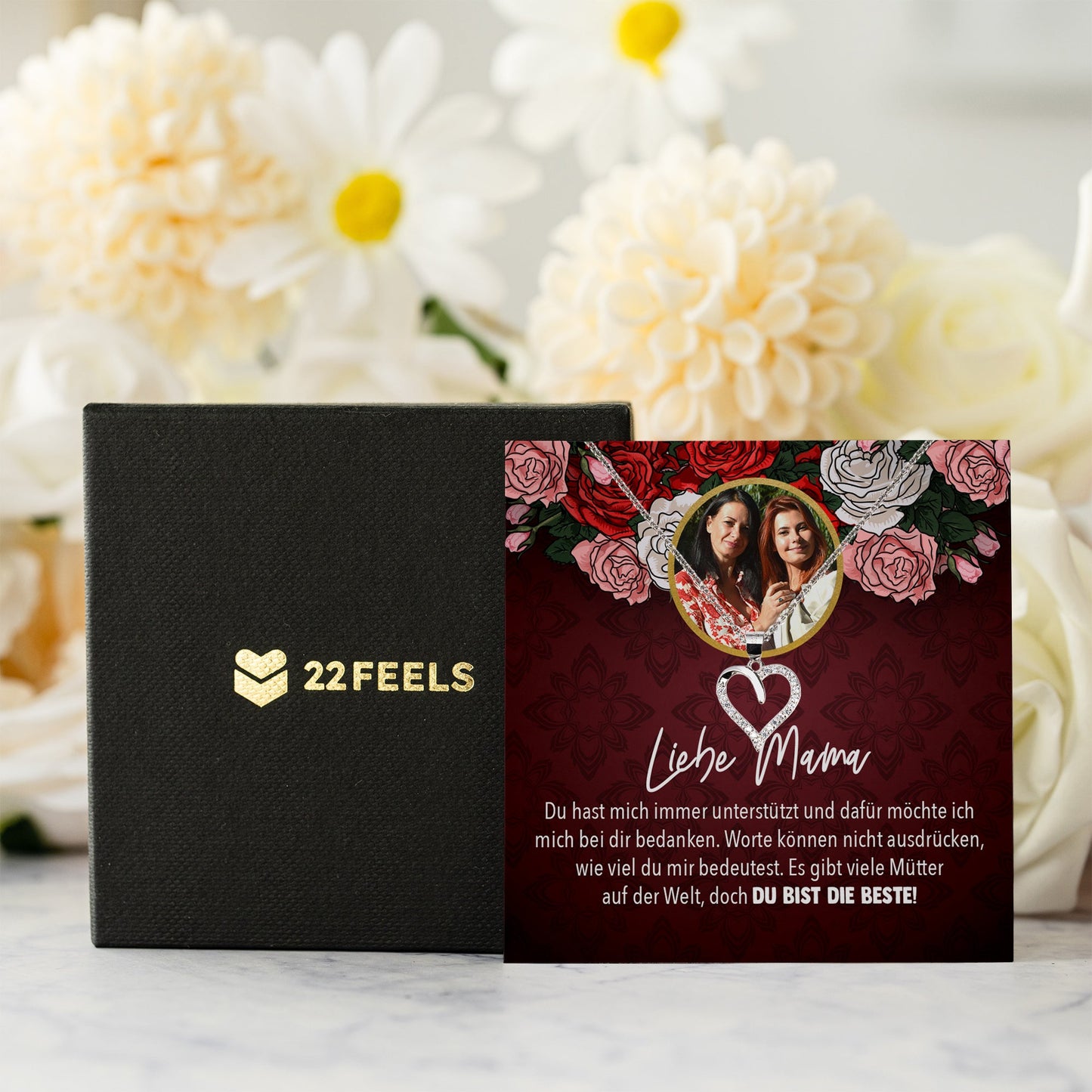 22Feels® Mama Schmuck Personalisiertes Geschenk Muttertag Geburtstag Frauen Halskette Personalisisierbar Karte Herz Collier Echt Silber Weihnachten-Schmuck mit Botschaftskarte - Herz21-22Feels