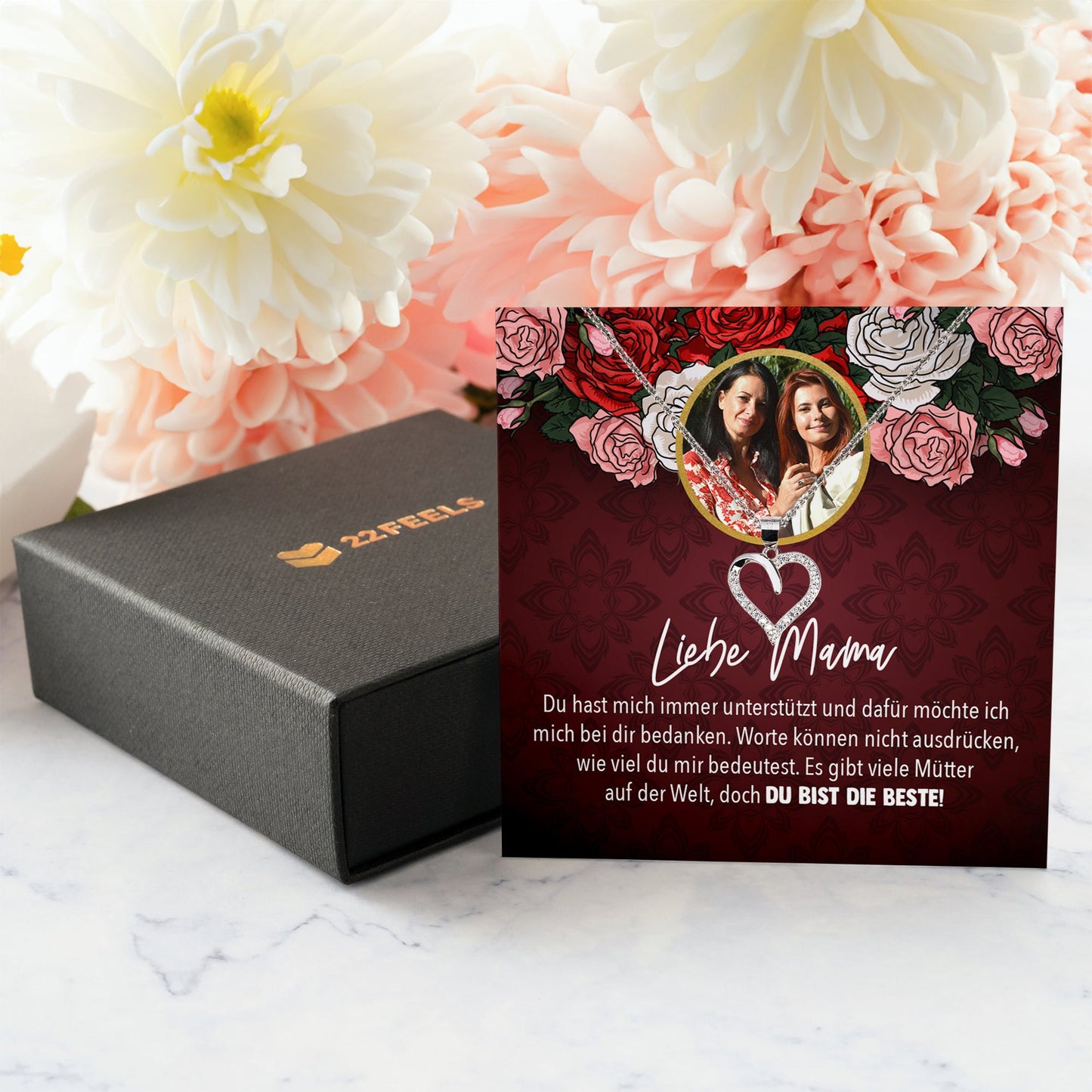 22Feels® Mama Schmuck Personalisiertes Geschenk Muttertag Geburtstag Frauen Halskette Personalisisierbar Karte Herz Collier Echt Silber Weihnachten-Schmuck mit Botschaftskarte - Herz21-22Feels