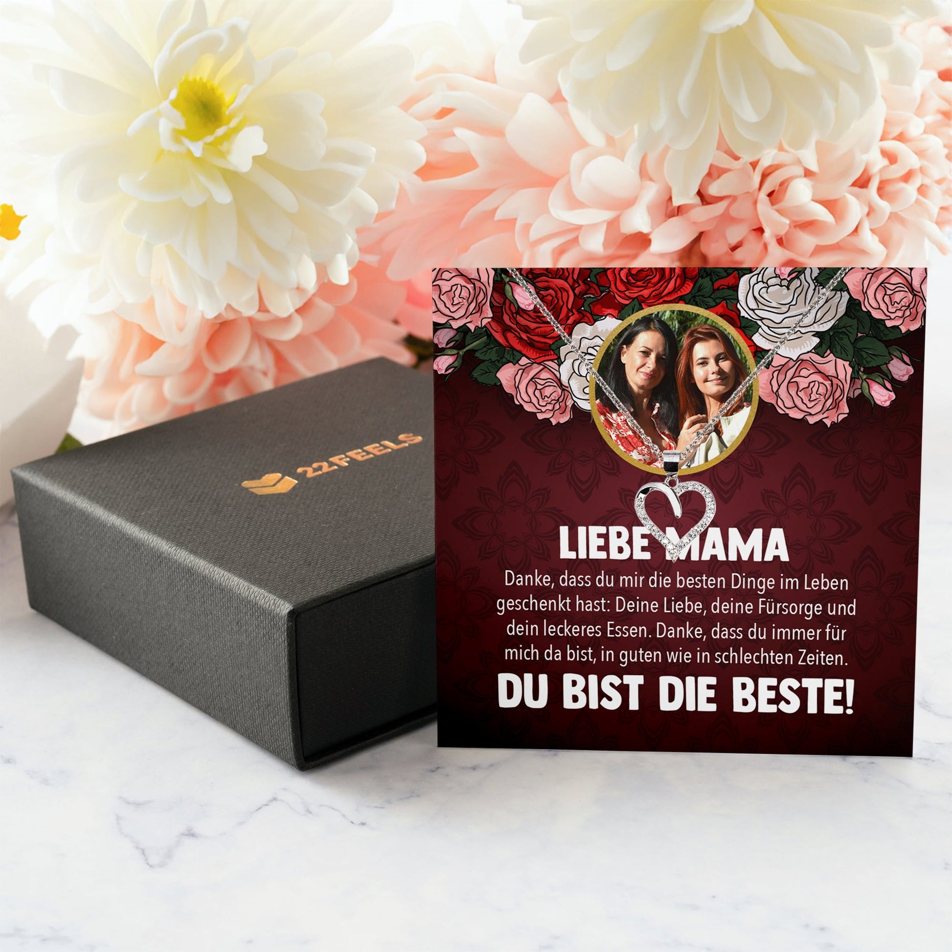 22Feels® Mama Schmuck Personalisiertes Geschenk Muttertag Geburtstag Frauen Halskette Personalisisierbar Karte Herz Collier Echt Silber Weihnachten-Schmuck mit Botschaftskarte - Herz21-22Feels