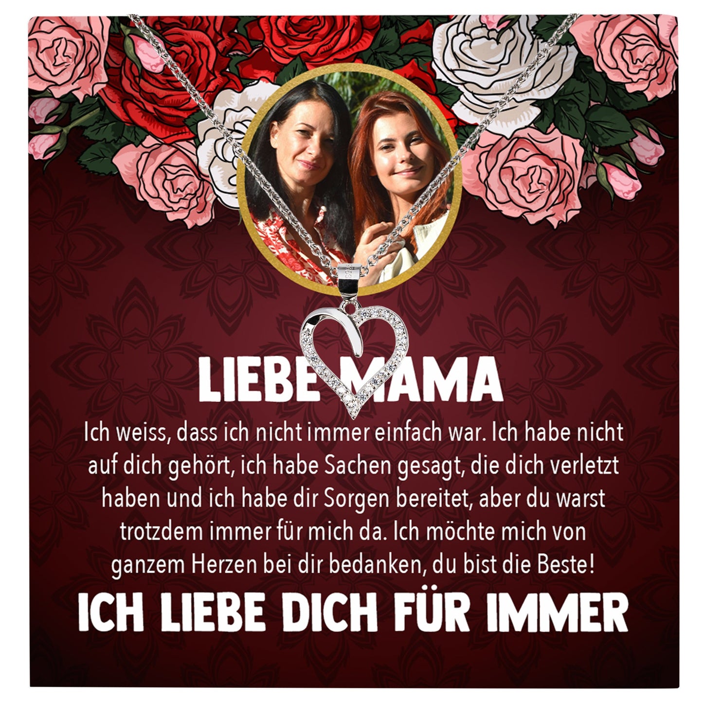 22Feels® Mama Schmuck Personalisiertes Geschenk Muttertag Geburtstag Frauen Halskette Personalisisierbar Karte Herz Collier Echt Silber Weihnachten-Schmuck mit Botschaftskarte - Herz21-22Feels