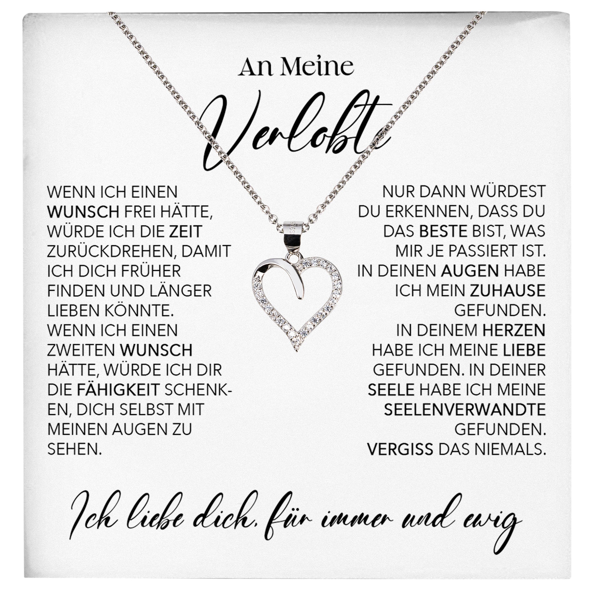 22Feels® Verlobung Geschenk Frauen Silber 925/000 Herz Halskette mit Karte Schmuck Ich Liebe Dich Verlobte Valentinstag Hochzeitsplanung Jahrestag-Schmuck mit Botschaftskarte - Herz21-22Feels