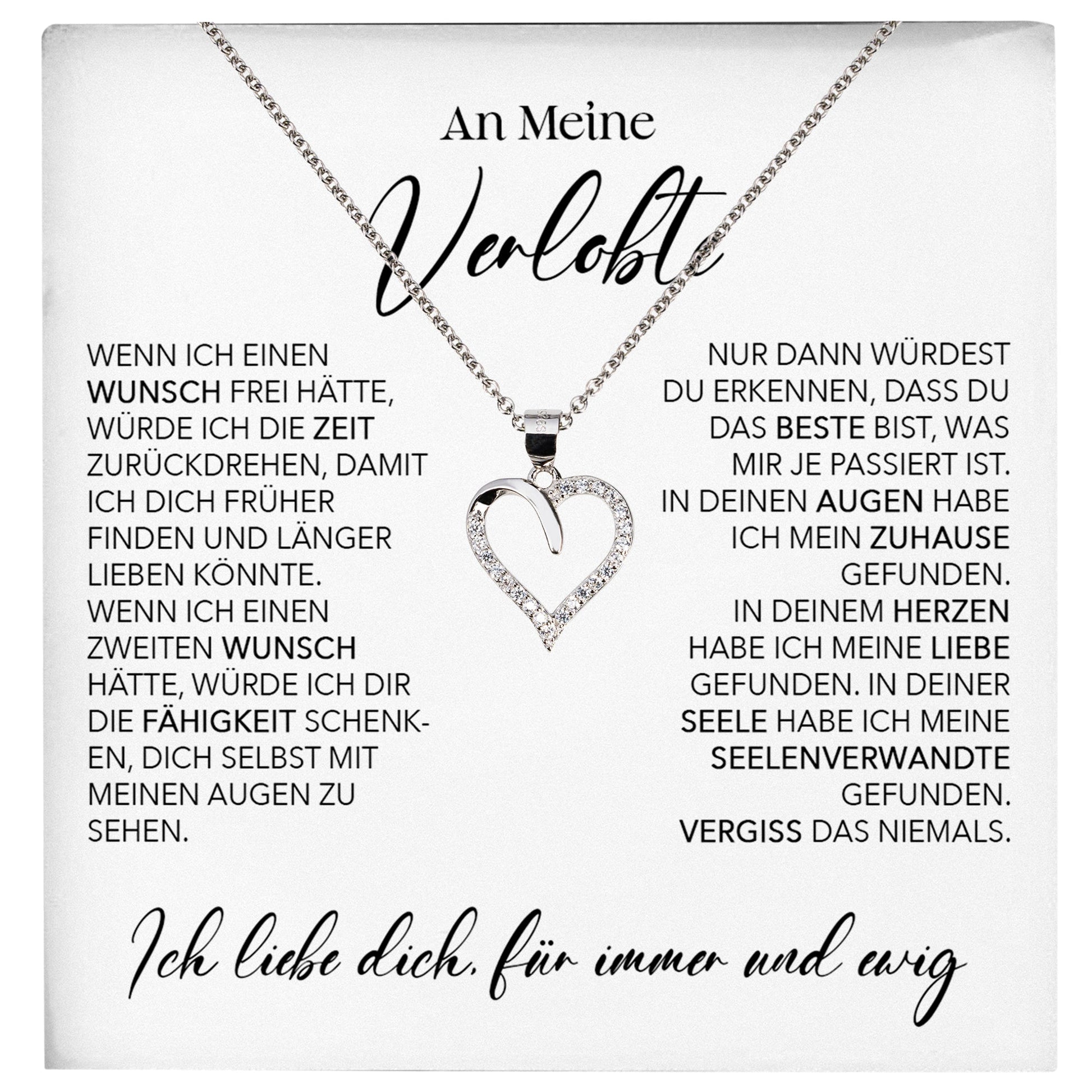22Feels® Verlobung Geschenk Frauen Silber 925/000 Herz Halskette mit Karte Schmuck Ich Liebe Dich Verlobte Valentinstag Hochzeitsplanung Jahrestag-Schmuck mit Botschaftskarte - Herz21-22Feels