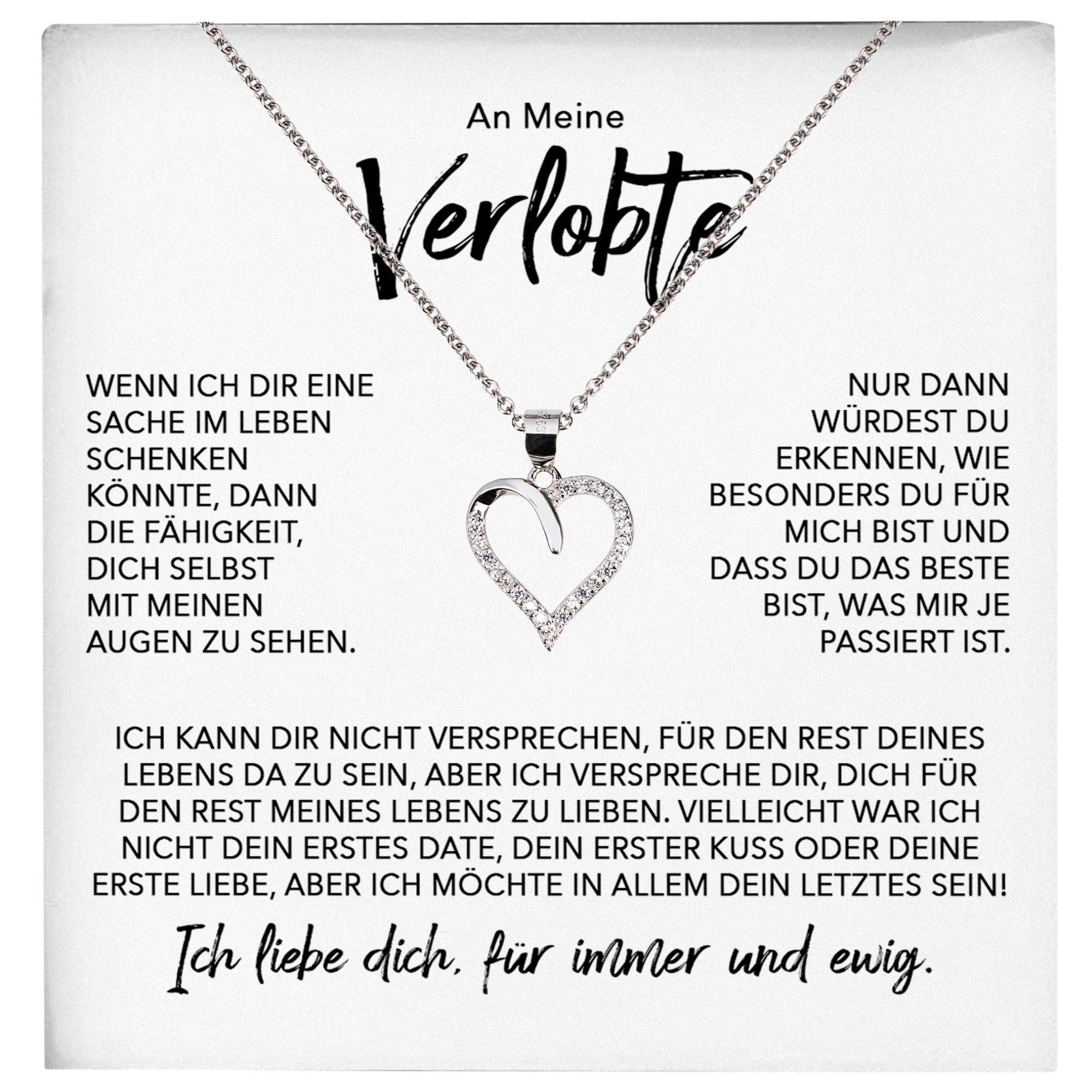 22Feels® Verlobung Geschenk Frauen Silber 925/000 Herz Halskette mit Karte Schmuck Ich Liebe Dich Verlobte Valentinstag Hochzeitsplanung Jahrestag-Schmuck mit Botschaftskarte - Herz21-22Feels
