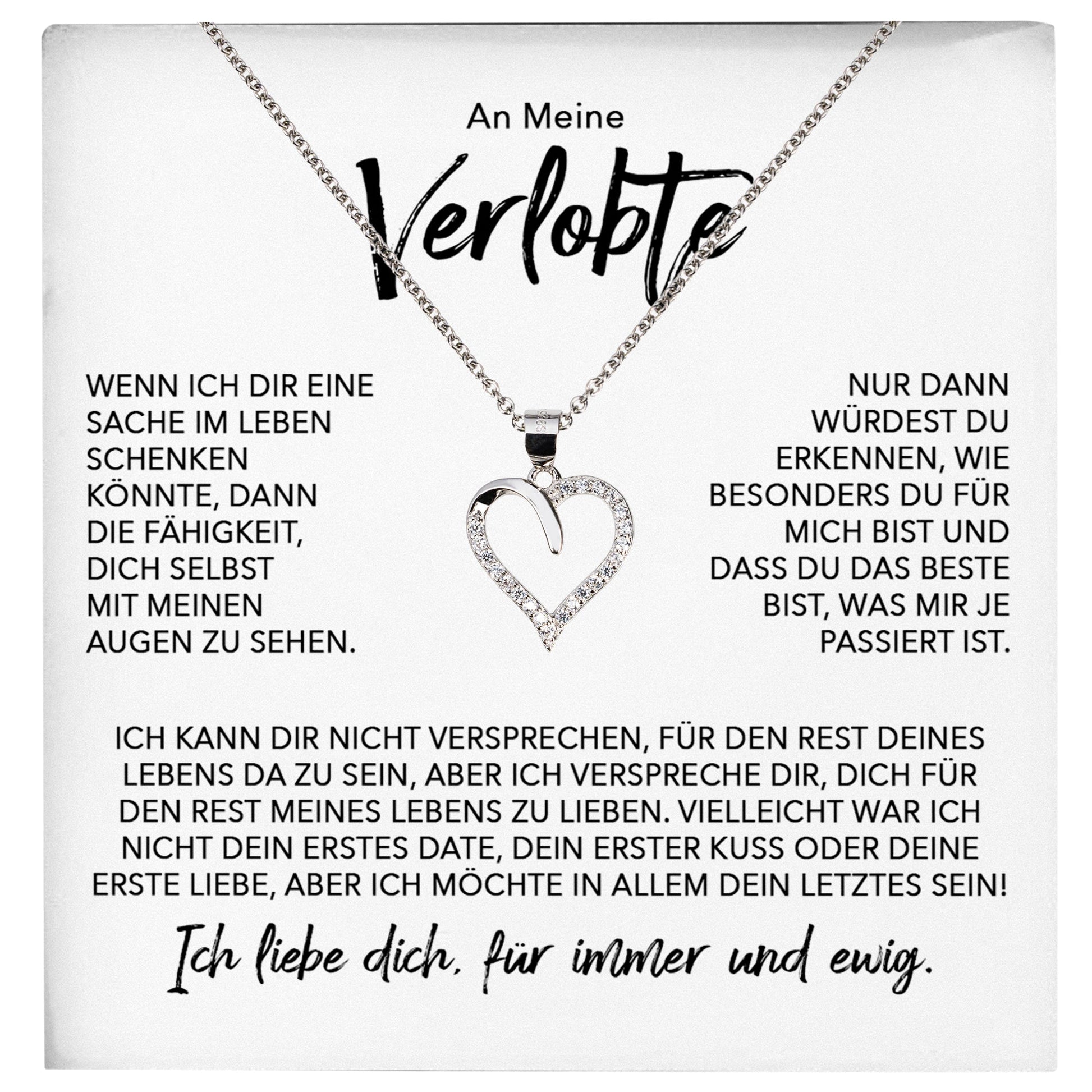 22Feels® Verlobung Geschenk Frauen Silber 925/000 Herz Halskette mit Karte Schmuck Ich Liebe Dich Verlobte Valentinstag Hochzeitsplanung Jahrestag-Schmuck mit Botschaftskarte - Herz21-22Feels