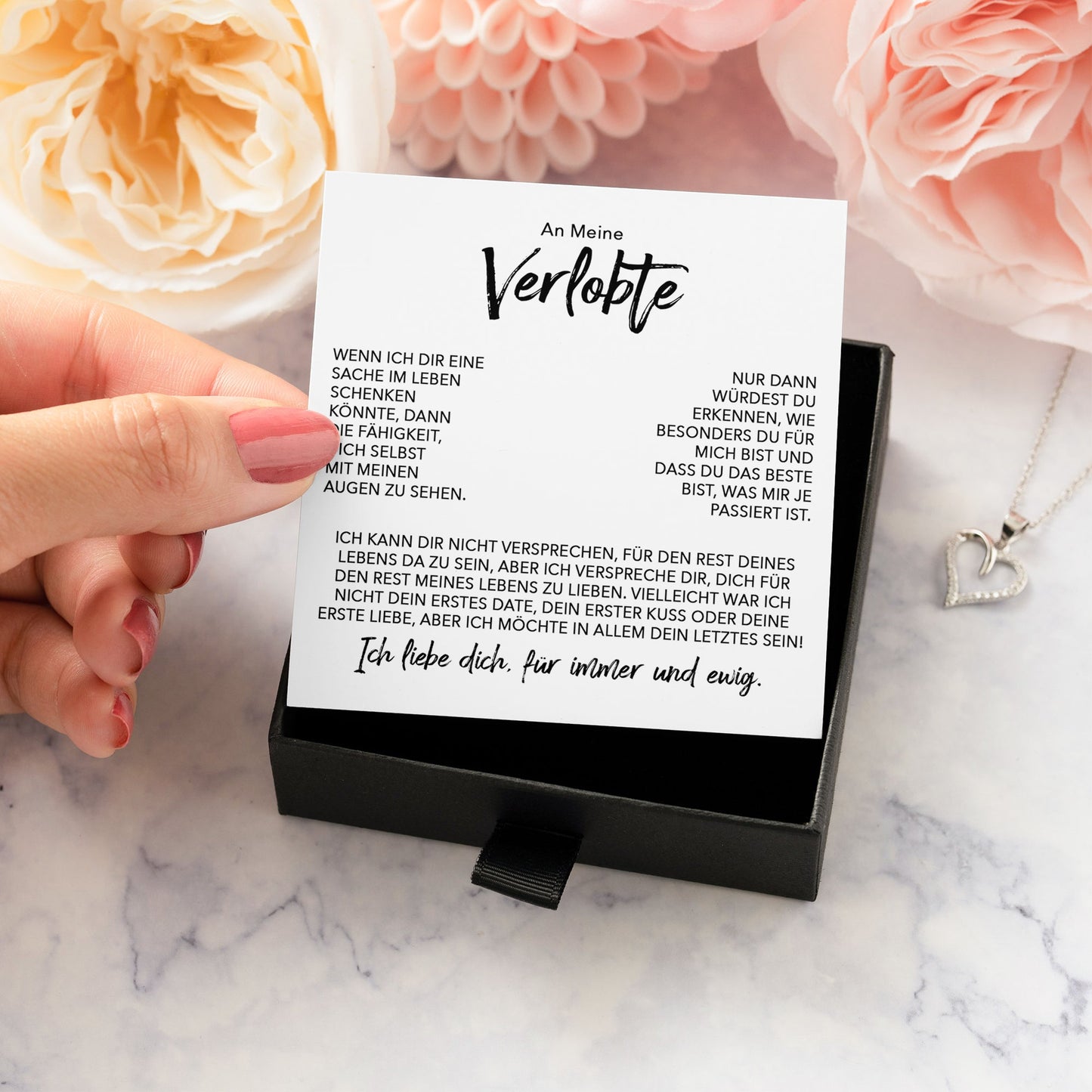 22Feels® Verlobung Geschenk Frauen Silber 925/000 Herz Halskette mit Karte Schmuck Ich Liebe Dich Verlobte Valentinstag Hochzeitsplanung Jahrestag-Schmuck mit Botschaftskarte - Herz21-22Feels