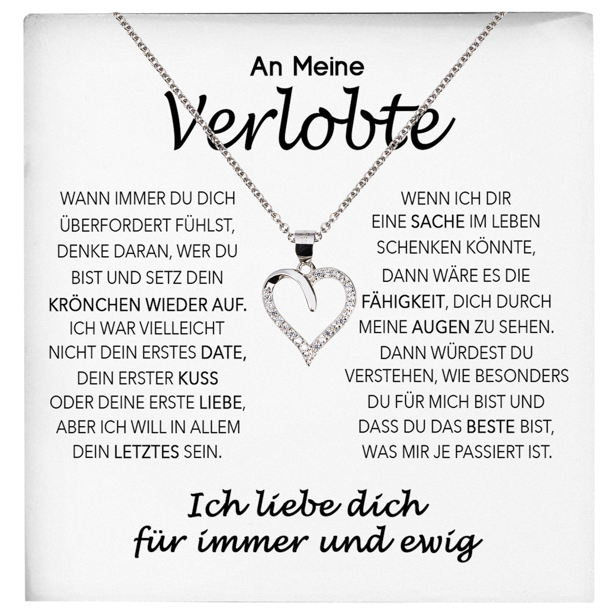22Feels® Verlobung Geschenk Frauen Silber 925/000 Herz Halskette mit Karte Schmuck Ich Liebe Dich Verlobte Valentinstag Hochzeitsplanung Jahrestag-Schmuck mit Botschaftskarte - Herz21-22Feels