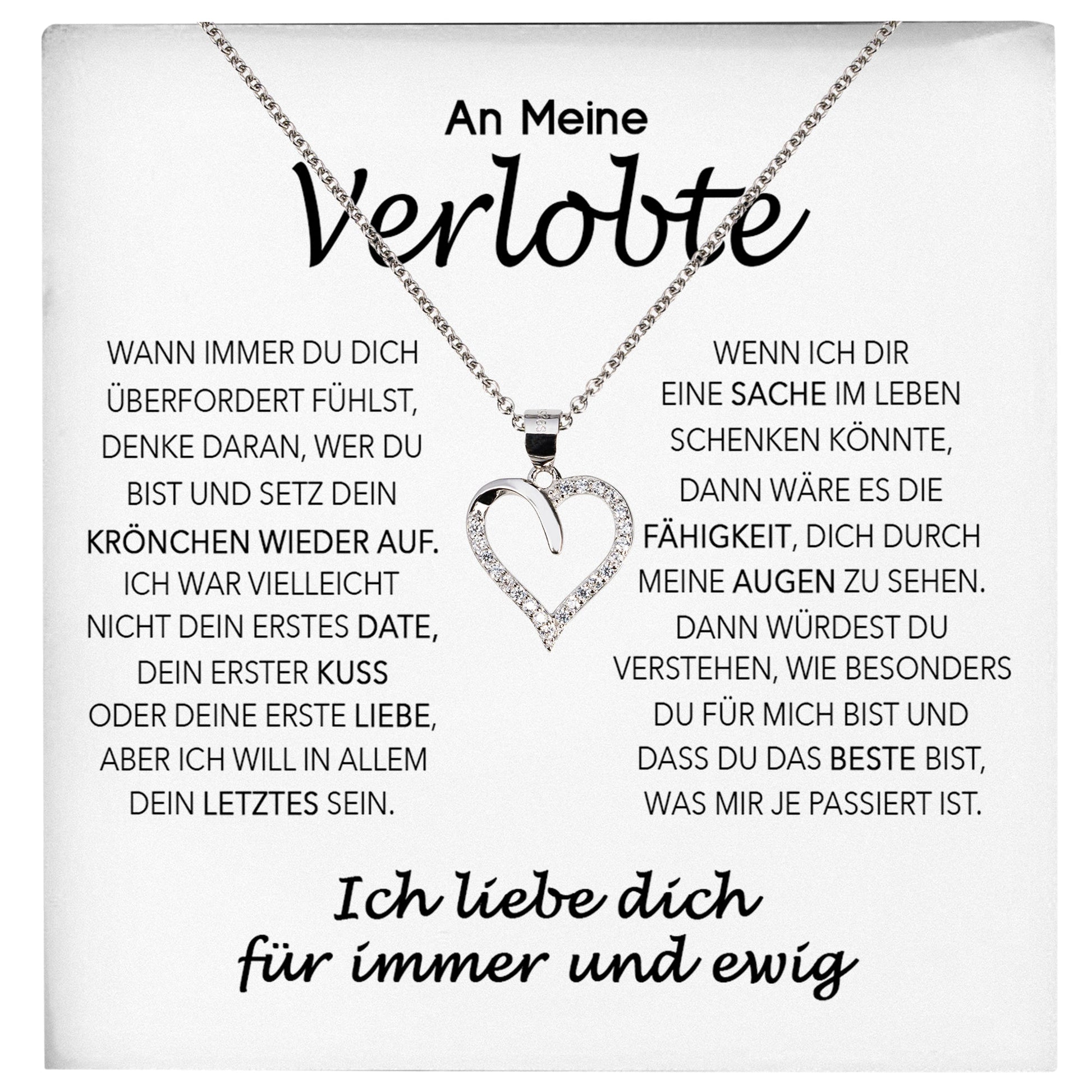 22Feels® Verlobung Geschenk Frauen Silber 925/000 Herz Halskette mit Karte Schmuck Ich Liebe Dich Verlobte Valentinstag Hochzeitsplanung Jahrestag-Schmuck mit Botschaftskarte - Herz21-22Feels