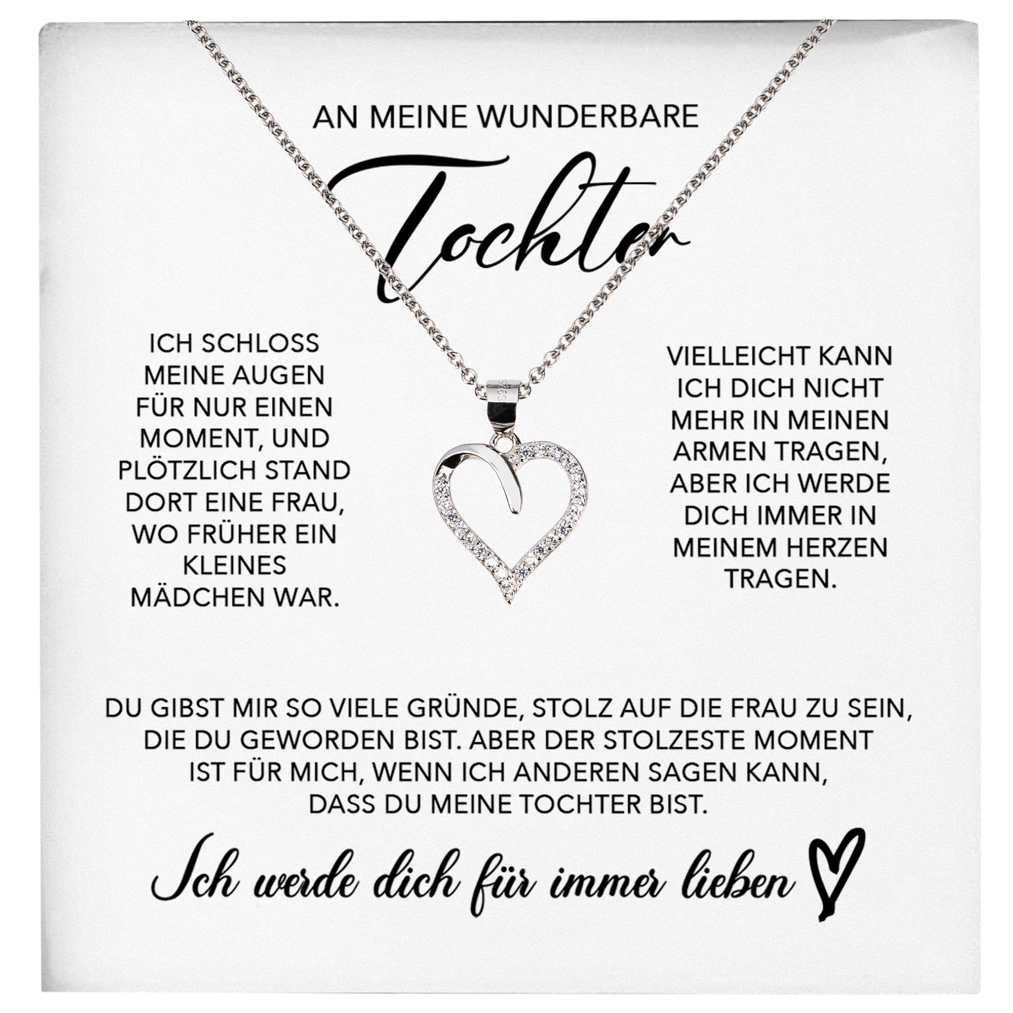 22Feels® Wunderbare Tochter Geschenk Silber 925/000 Herz Halskette mit Karte Mädchen Frauen Schmuck Geburtstag Weihnachten Firmung Konfirmation etc.-Schmuck mit Botschaftskarte - Herz21-22Feels