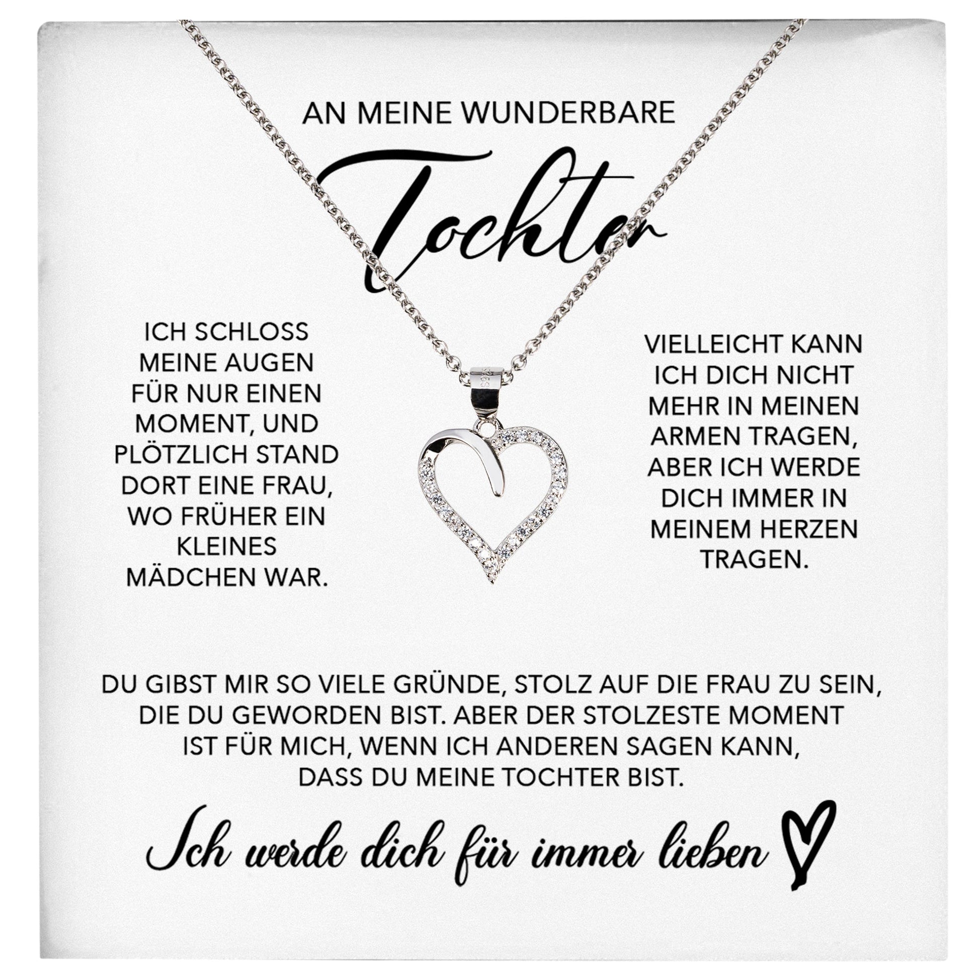 22Feels® Wunderbare Tochter Geschenk Silber 925/000 Herz Halskette mit Karte Mädchen Frauen Schmuck Geburtstag Weihnachten Firmung Konfirmation etc.-Schmuck mit Botschaftskarte - Herz21-22Feels
