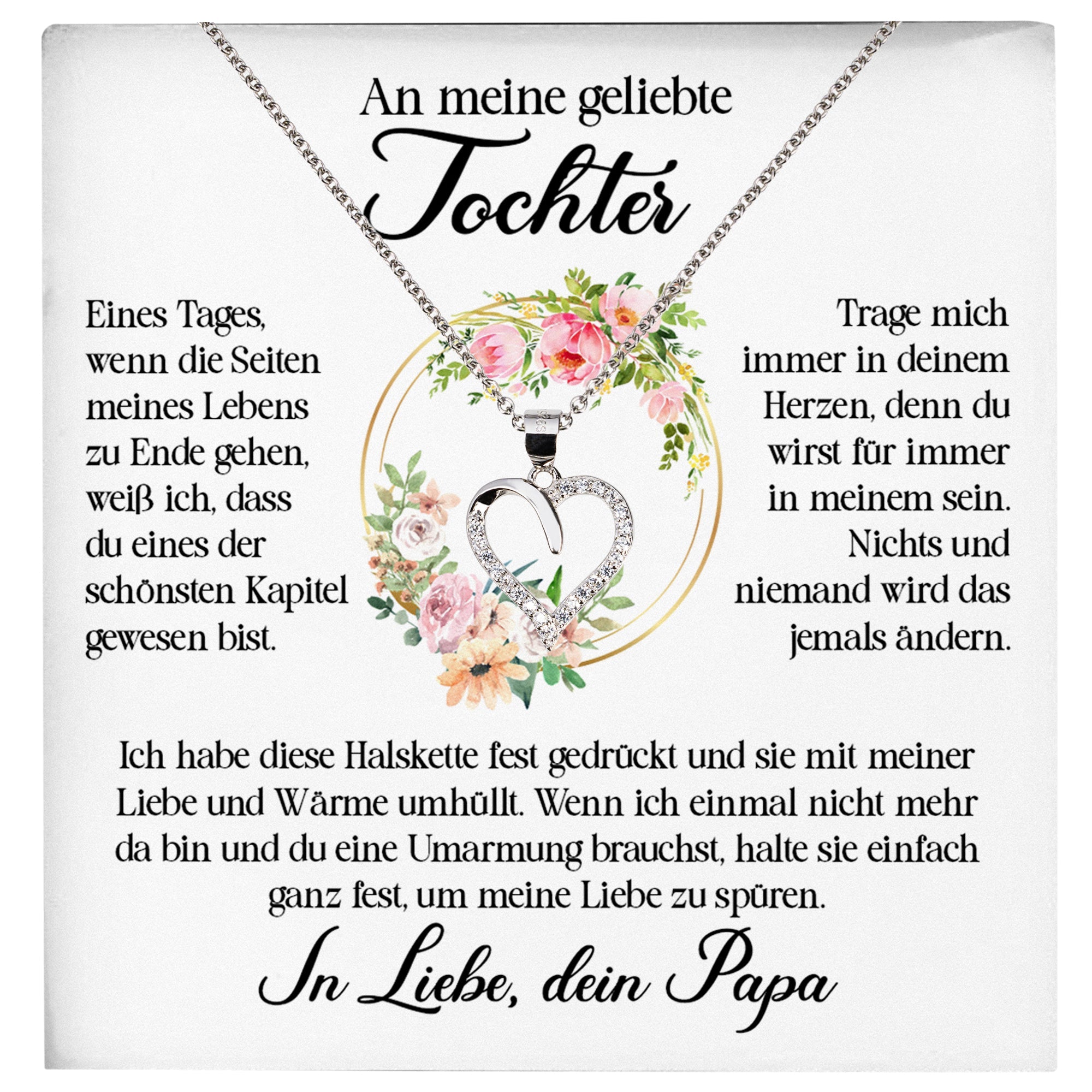 22Feels® Geliebte Tochter Geschenk von Papa Silber 925/000 Herz Halskette mit Karte Mädchen Frauen Schmuck Geburtstag Weihnachten Firmung Konfirmation etc.-Schmuck mit Botschaftskarte - Herz21-22Feels