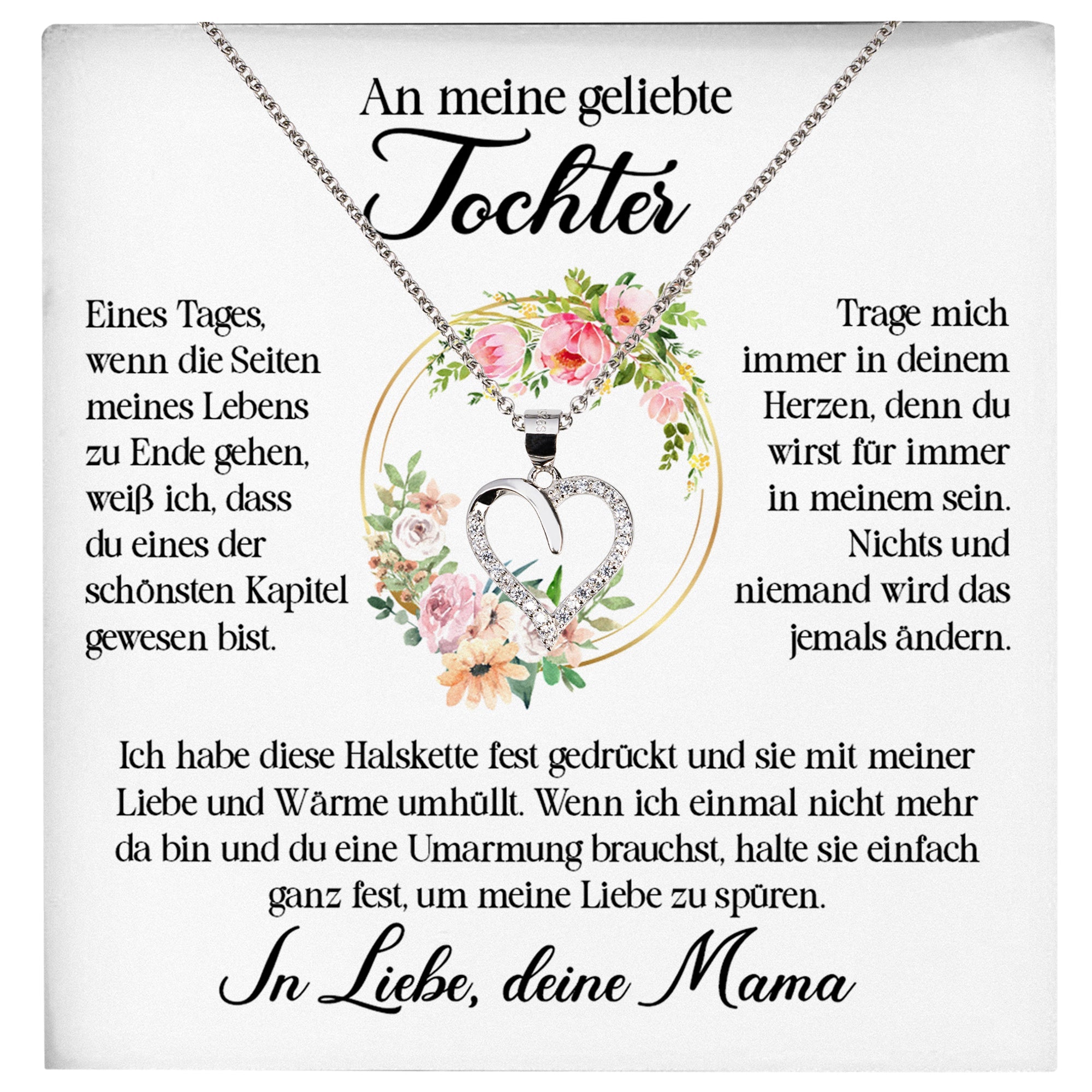 22Feels® Geliebte Tochter Geschenk von Mama Silber 925/000 Herz Halskette mit Karte Mädchen Frauen Schmuck Geburtstag Weihnachten Firmung Konfirmation etc.-Schmuck mit Botschaftskarte - Herz21-22Feels