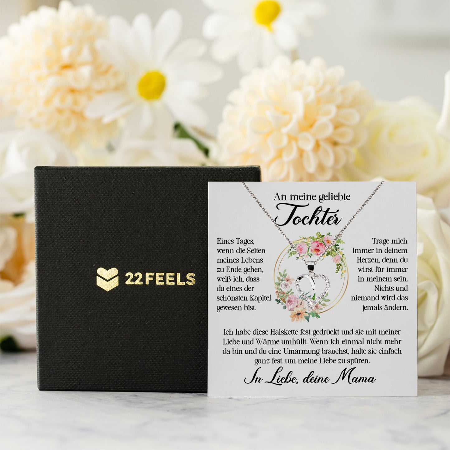 22Feels® Geliebte Tochter Geschenk von Mama Silber 925/000 Herz Halskette mit Karte Mädchen Frauen Schmuck Geburtstag Weihnachten Firmung Konfirmation etc.-Schmuck mit Botschaftskarte - Herz21-22Feels