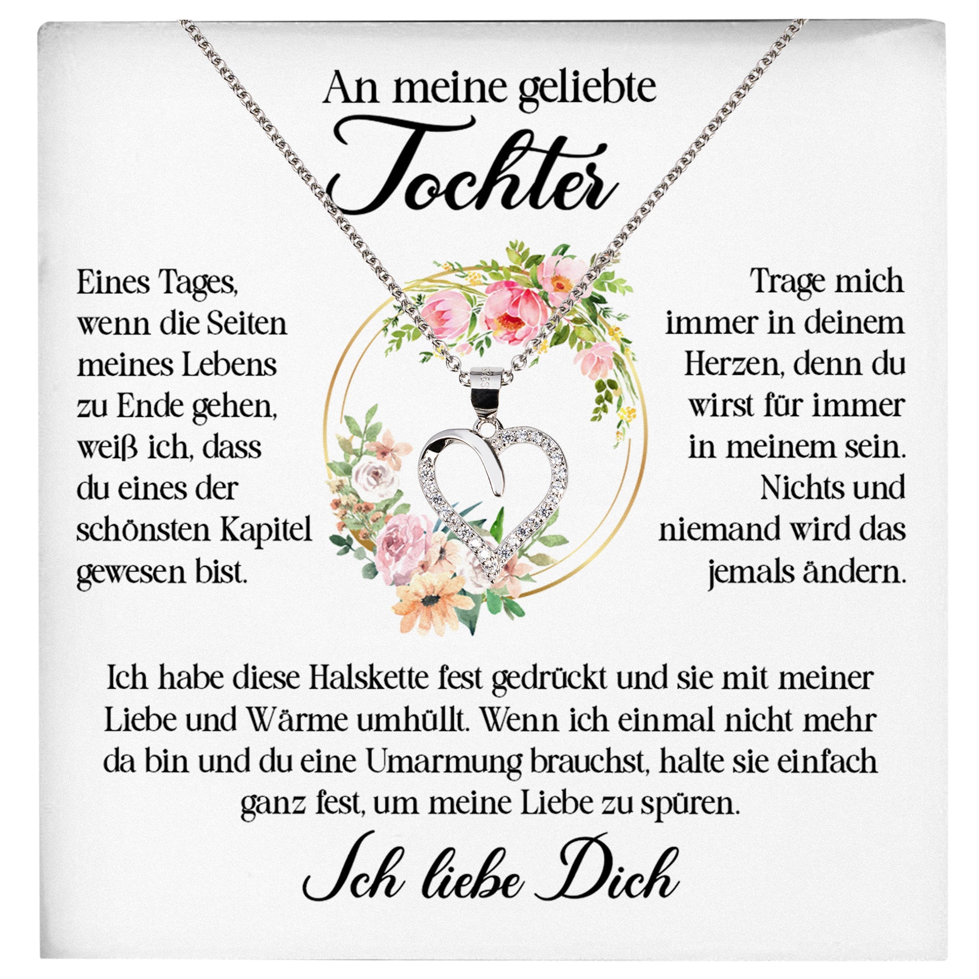 22Feels® Geliebte Tochter Geschenk Silber 925/000 Herz Halskette mit Karte Mädchen Frauen Schmuck Geburtstag Weihnachten Firmung Konfirmation etc.-Schmuck mit Botschaftskarte - Herz21-22Feels