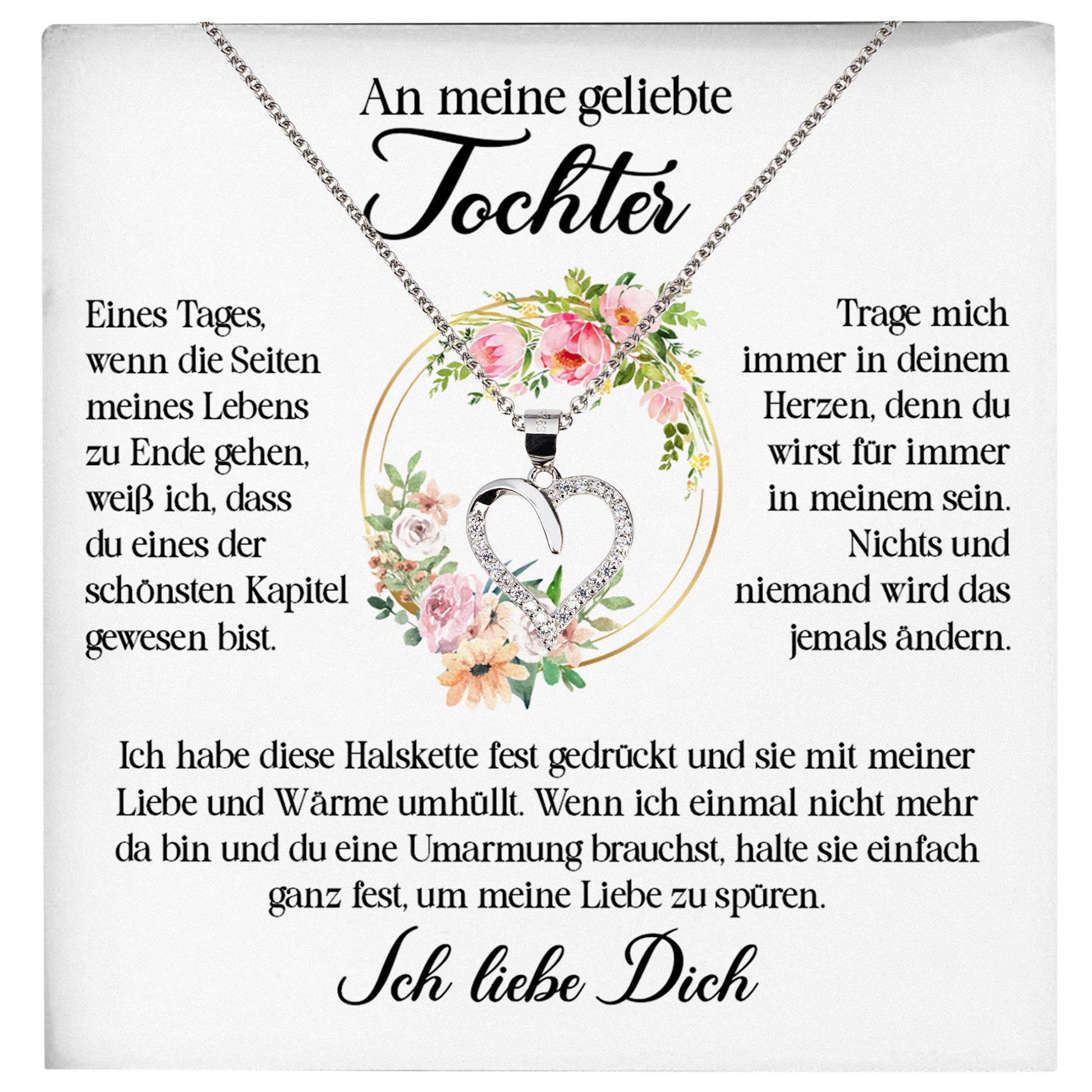 22Feels® Geliebte Tochter Geschenk Silber 925/000 Herz Halskette mit Karte Mädchen Frauen Schmuck Geburtstag Weihnachten Firmung Konfirmation etc.-Schmuck mit Botschaftskarte - Herz21-22Feels