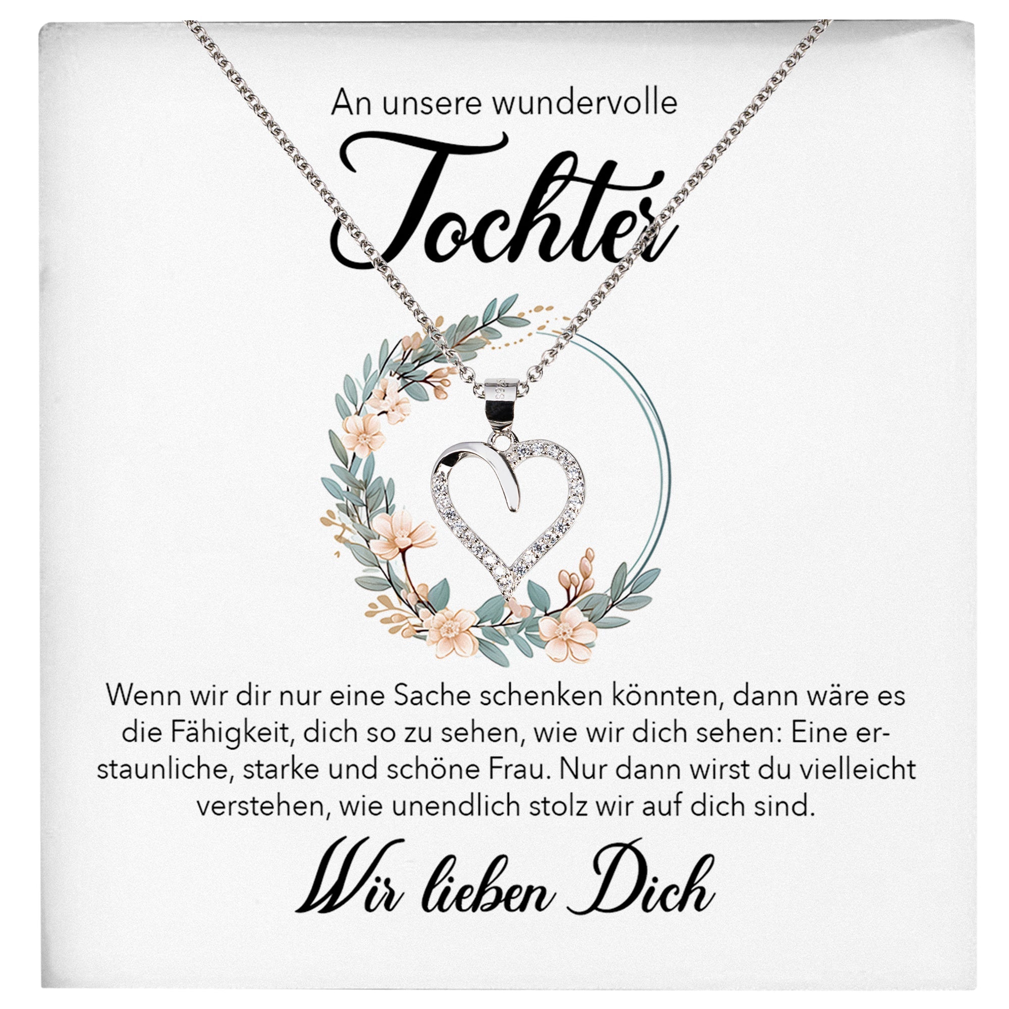 22Feels® Unsere Tochter Geschenk Silber 925/000 Herz Halskette mit Karte Mädchen Frauen Schmuck Geburtstag Weihnachten Firmung Konfirmation etc.-Schmuck mit Botschaftskarte - Herz21-22Feels
