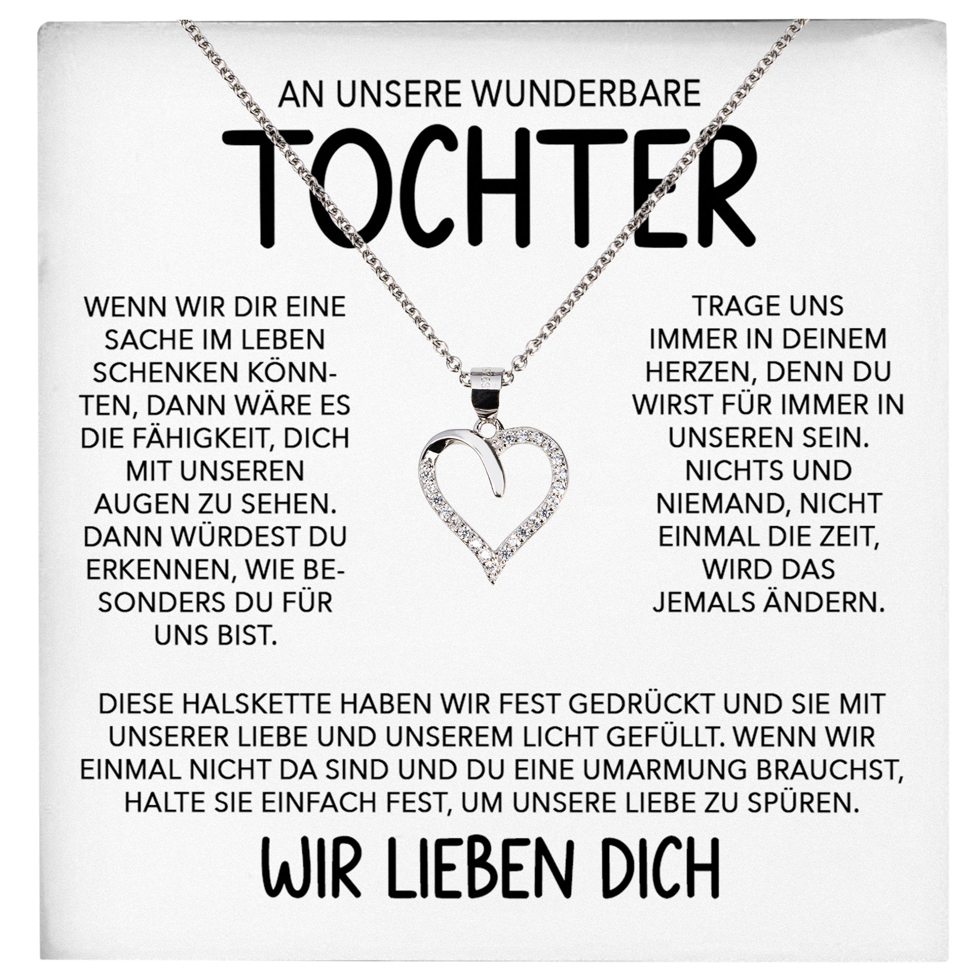 22Feels® Tochter Geschenk Silber 925/000 Herz Halskette mit Karte Mädchen Frauen Schmuck Geburtstag Weihnachten Firmung Konfirmation etc.-Schmuck mit Botschaftskarte - Herz21-22Feels