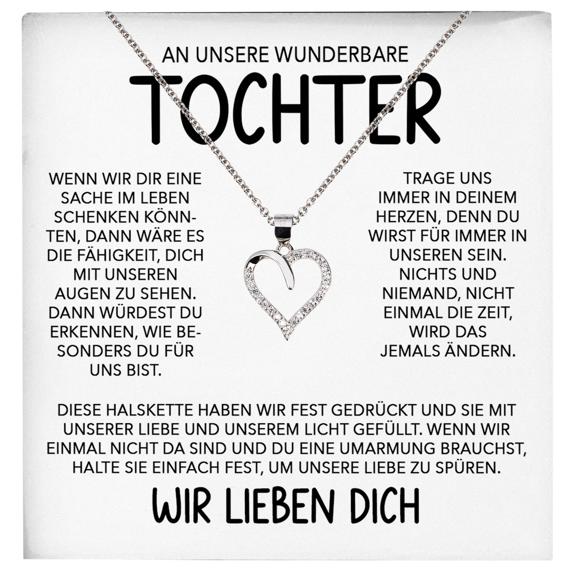 22Feels® Tochter Geschenk Silber 925/000 Herz Halskette mit Karte Mädchen Frauen Schmuck Geburtstag Weihnachten Firmung Konfirmation etc.-Schmuck mit Botschaftskarte - Herz21-22Feels