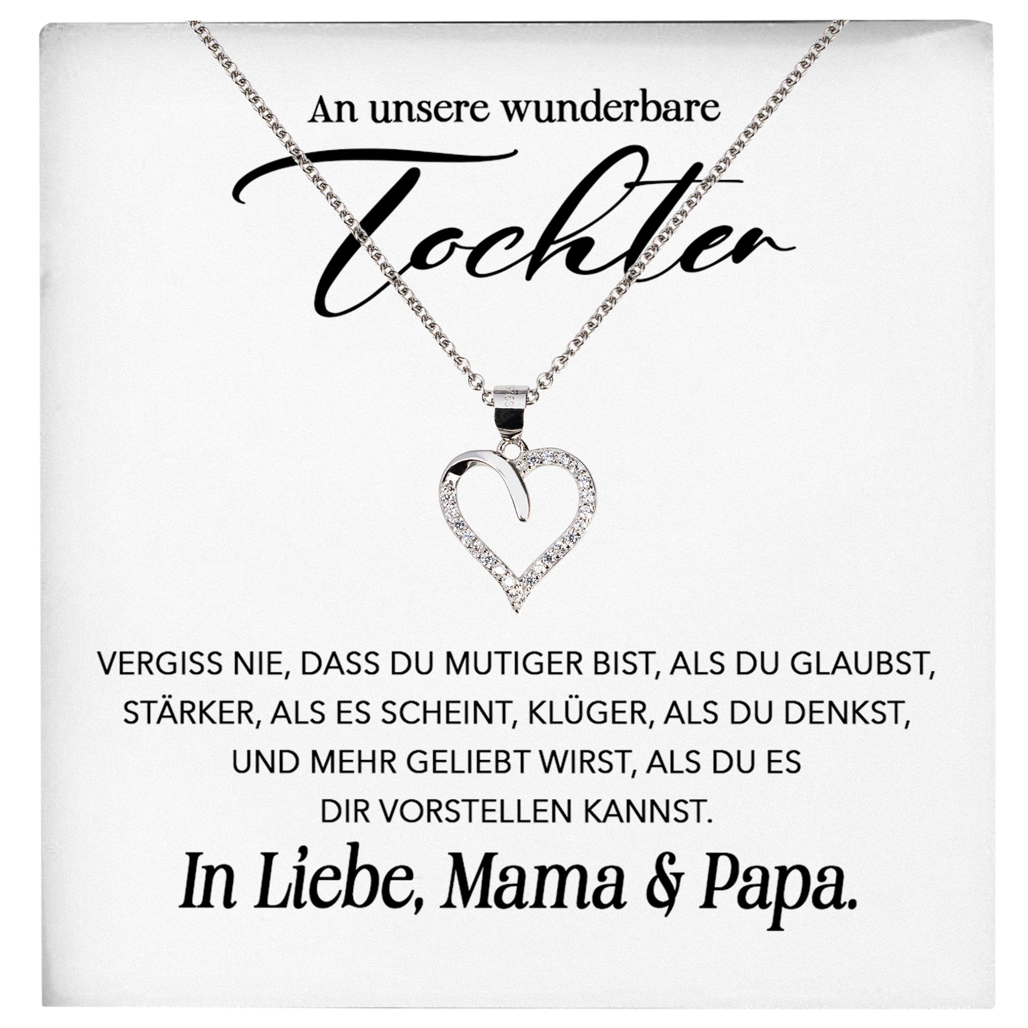 22Feels® Unsere Tochter Geschenk Silber 925/000 Herz Halskette mit Karte Mädchen Frauen Schmuck Geburtstag Weihnachten Firmung Konfirmation etc.-Schmuck mit Botschaftskarte - Herz21-22Feels