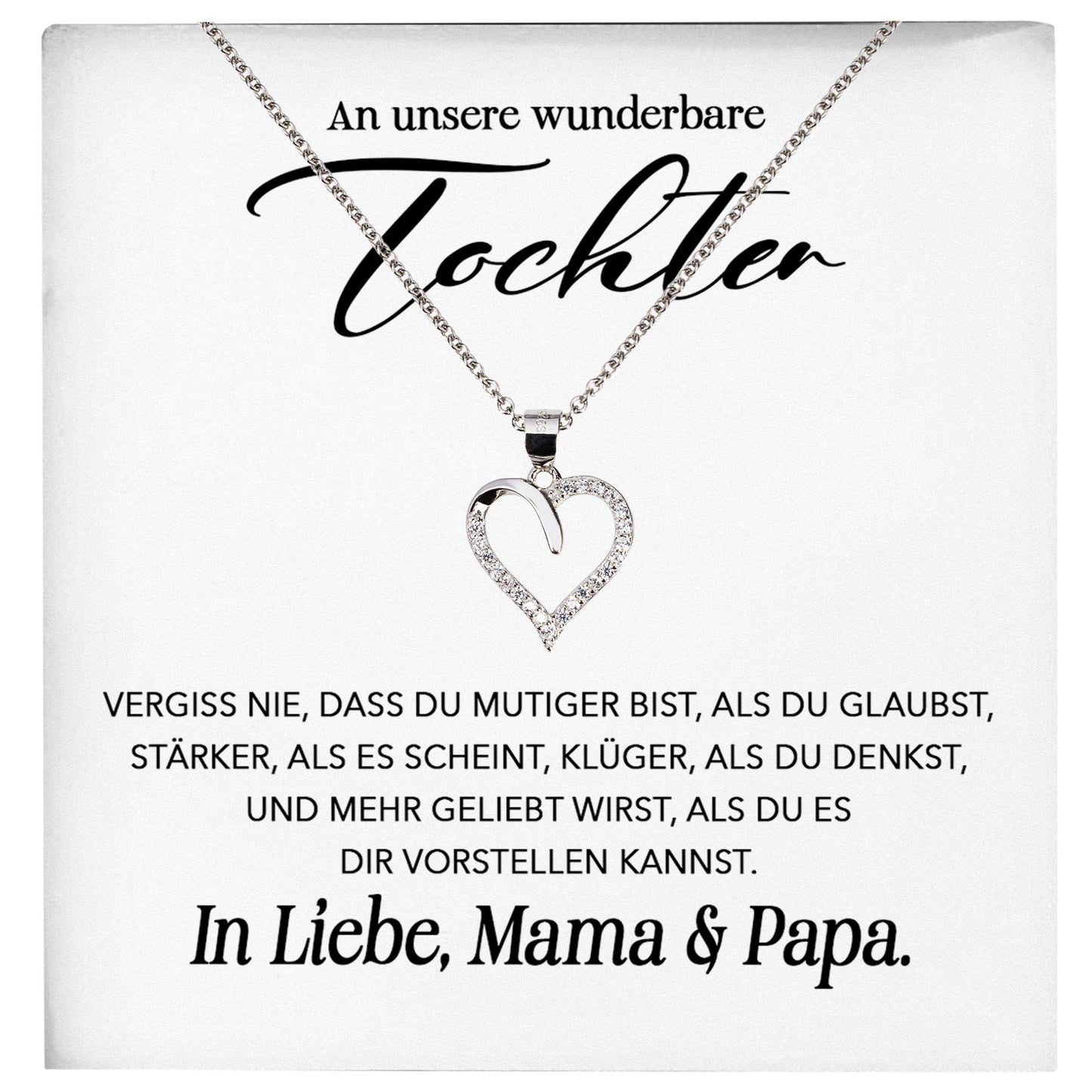 22Feels® Unsere Tochter Geschenk Silber 925/000 Herz Halskette mit Karte Mädchen Frauen Schmuck Geburtstag Weihnachten Firmung Konfirmation etc.-Schmuck mit Botschaftskarte - Herz21-22Feels
