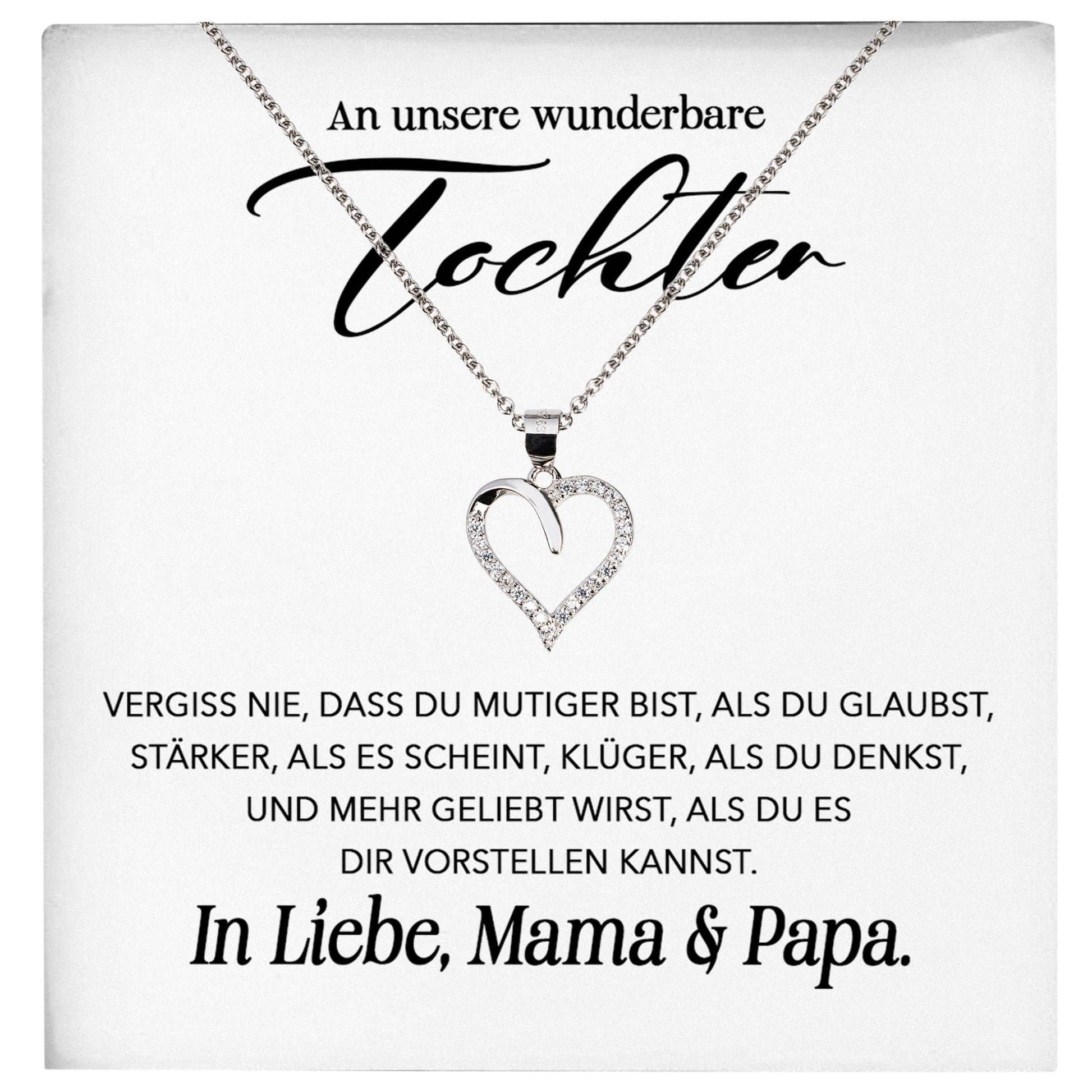 22Feels® Unsere Tochter Geschenk Silber 925/000 Herz Halskette mit Karte Mädchen Frauen Schmuck Geburtstag Weihnachten Firmung Konfirmation etc.-Schmuck mit Botschaftskarte - Herz21-22Feels