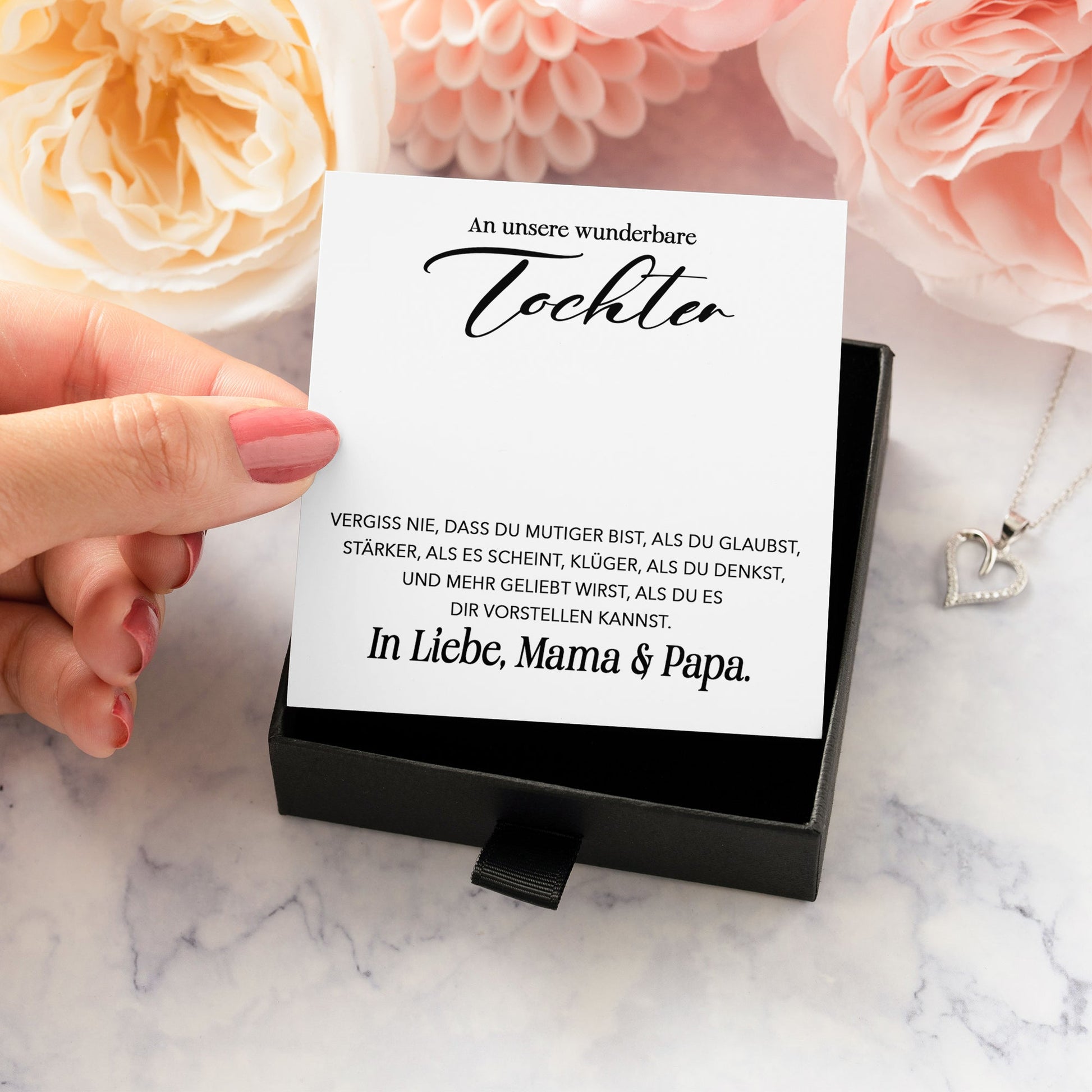 22Feels® Unsere Tochter Geschenk Silber 925/000 Herz Halskette mit Karte Mädchen Frauen Schmuck Geburtstag Weihnachten Firmung Konfirmation etc.-Schmuck mit Botschaftskarte - Herz21-22Feels