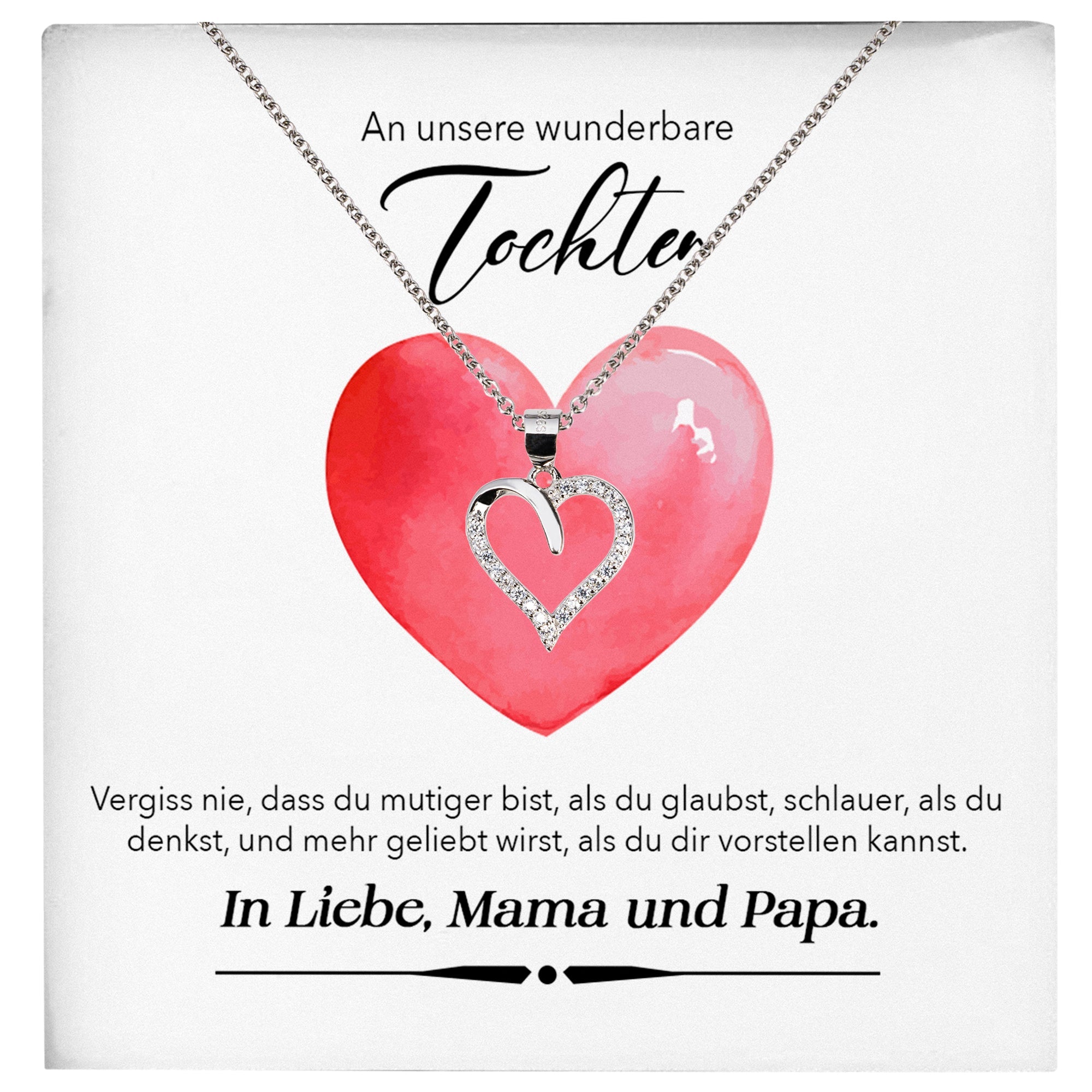 22Feels® Unsere Tochter Geschenk Silber 925/000 Herz Halskette mit Karte Mädchen Frauen Schmuck Geburtstag Weihnachten Firmung Konfirmation etc.-Schmuck mit Botschaftskarte - Herz21-22Feels