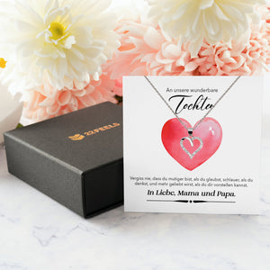 22Feels® Unsere Tochter Geschenk Silber 925/000 Herz Halskette mit Karte Mädchen Frauen Schmuck Geburtstag Weihnachten Firmung Konfirmation etc.-Schmuck mit Botschaftskarte - Herz21-22Feels
