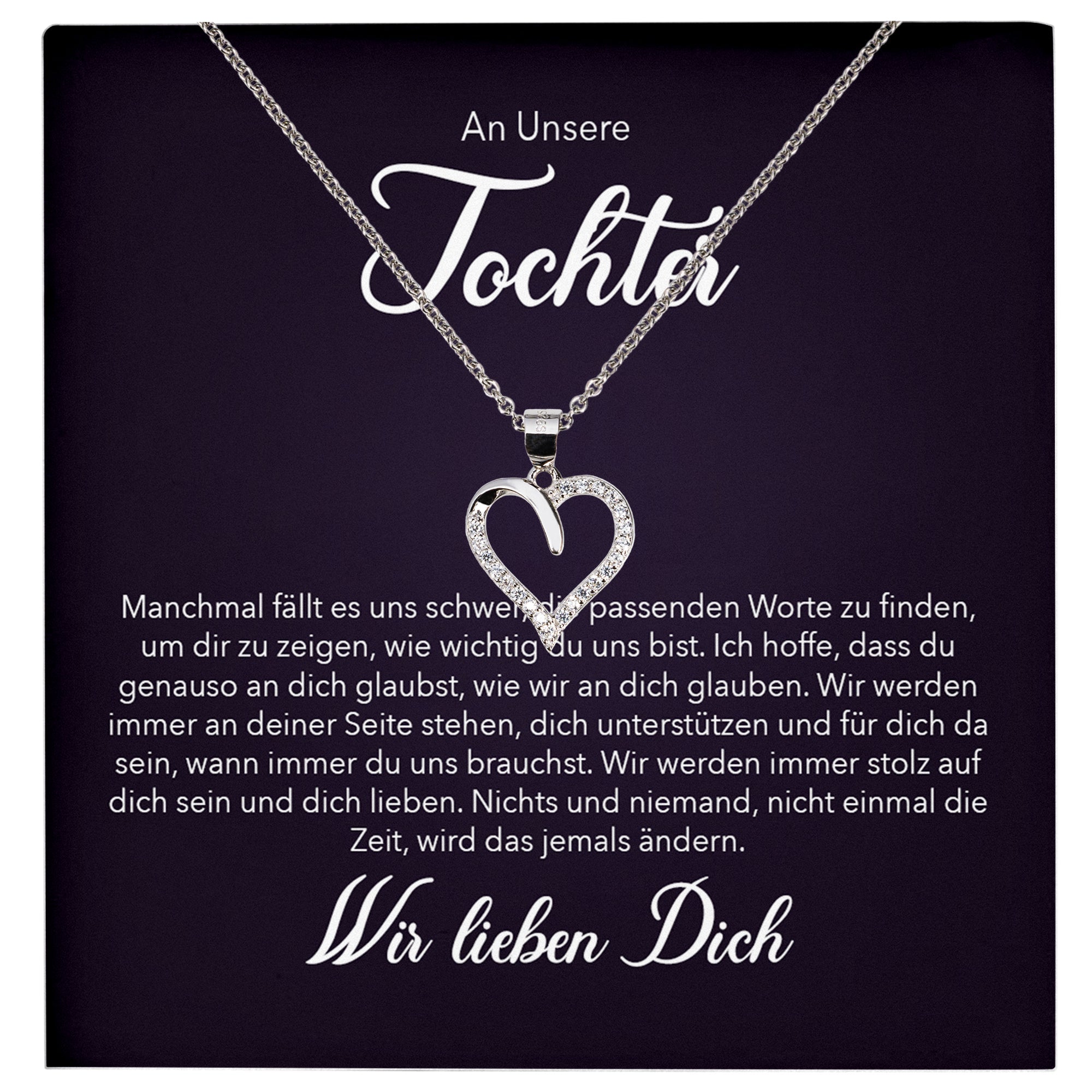 22Feels® Unsere Tochter Geschenk Silber 925/000 Herz Halskette mit Karte Mädchen Frauen Schmuck Geburtstag Weihnachten Firmung Konfirmation etc.-Schmuck mit Botschaftskarte - Herz21-22Feels