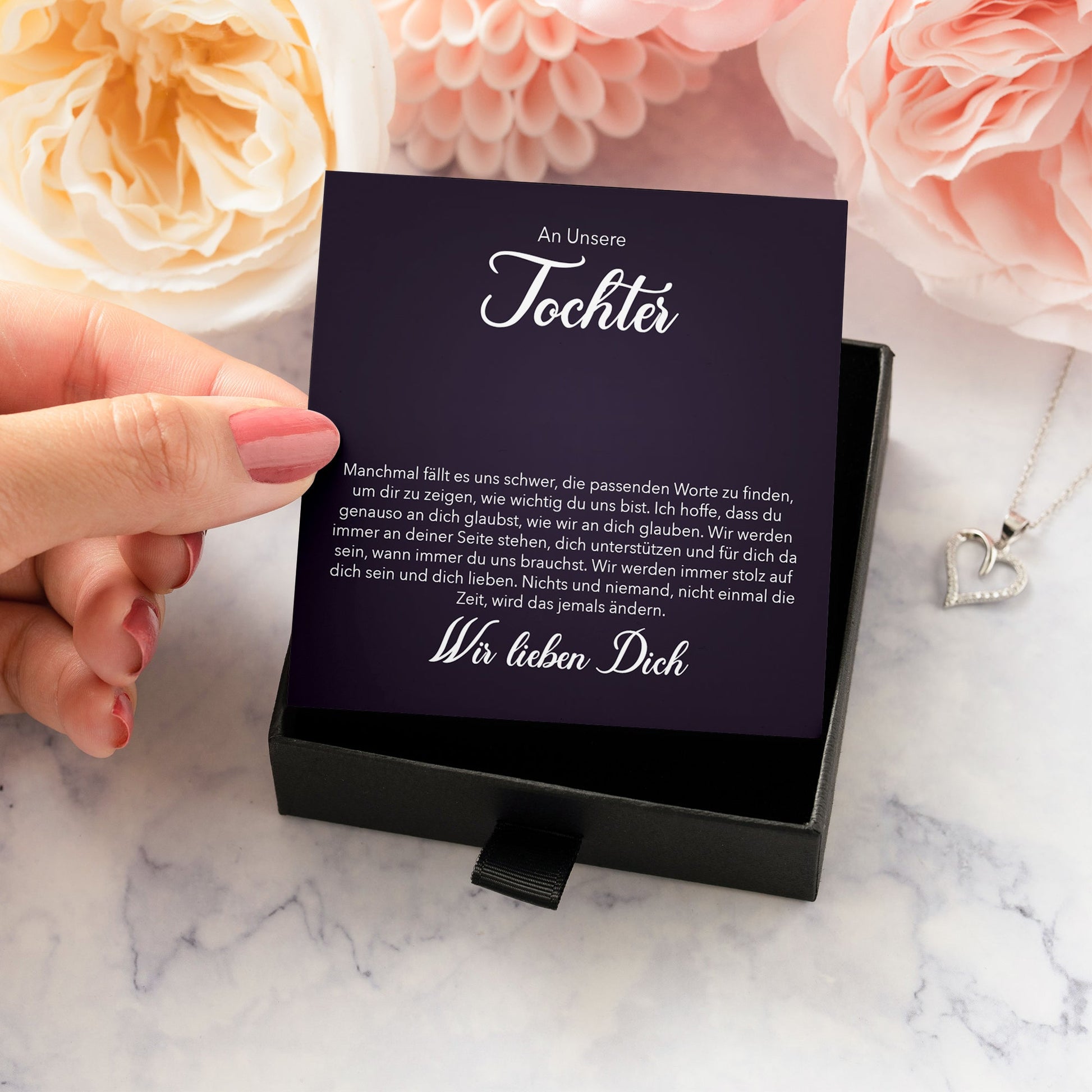 22Feels® Unsere Tochter Geschenk Silber 925/000 Herz Halskette mit Karte Mädchen Frauen Schmuck Geburtstag Weihnachten Firmung Konfirmation etc.-Schmuck mit Botschaftskarte - Herz21-22Feels