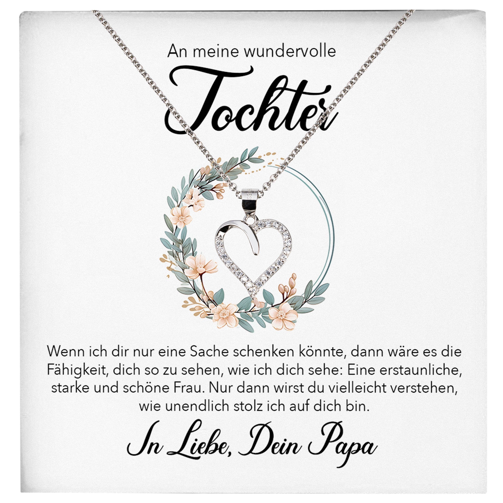 22Feels® Wundervolle Tochter Geschenk von Papa Silber 925/000 Herz Halskette mit Karte Mädchen Frauen Schmuck Geburtstag Weihnachten Firmung Konfirmation etc.-Schmuck mit Botschaftskarte - Herz21-22Feels