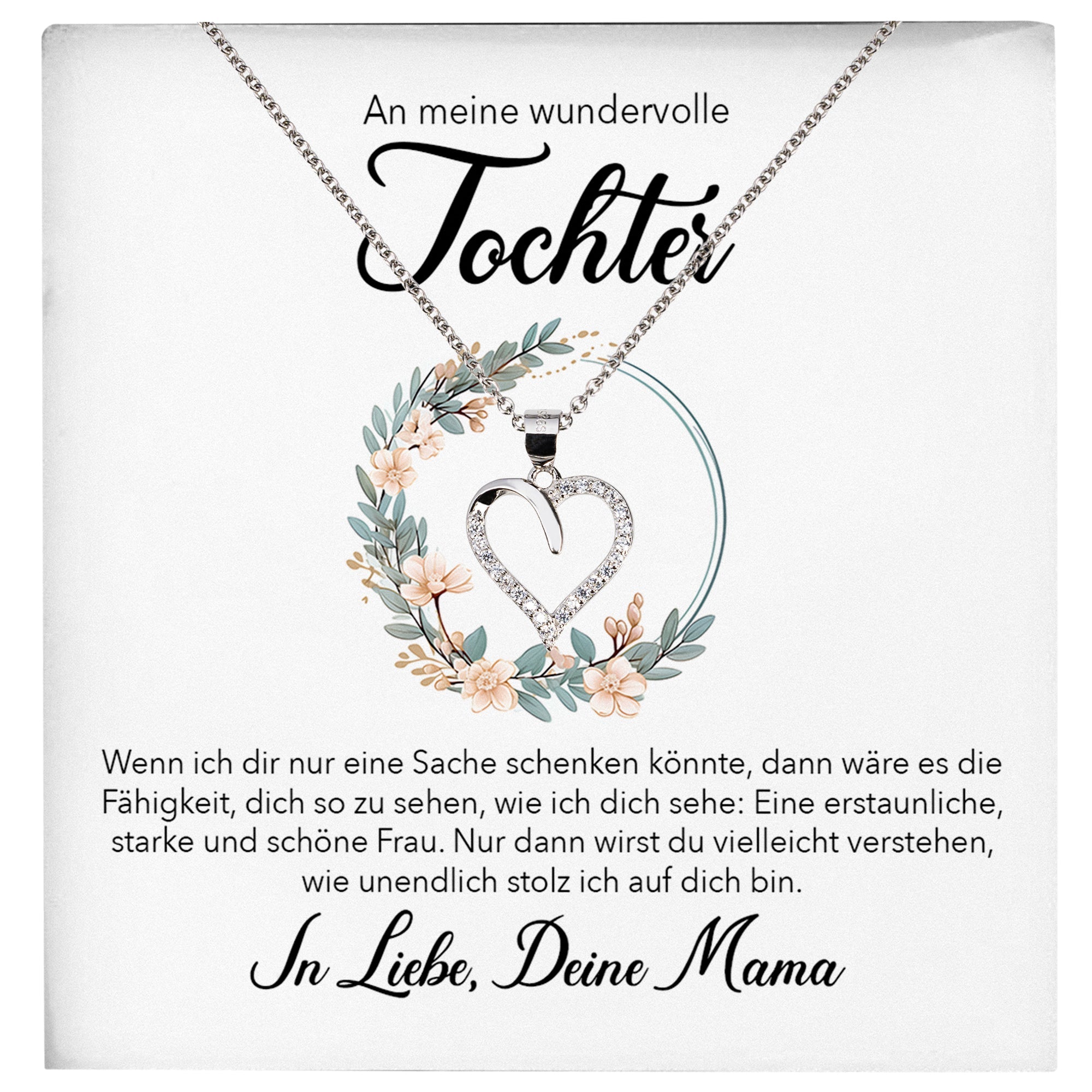 22Feels® Wundervolle Tochter Geschenk von Mama Silber 925/000 Herz Halskette mit Karte Mädchen Frauen Schmuck Geburtstag Weihnachten Firmung Konfirmation etc.-Schmuck mit Botschaftskarte - Herz21-22Feels