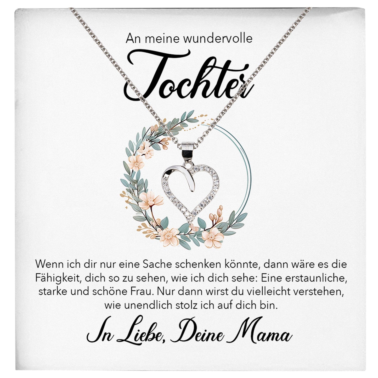22Feels® Wundervolle Tochter Geschenk von Mama Silber 925/000 Herz Halskette mit Karte Mädchen Frauen Schmuck Geburtstag Weihnachten Firmung Konfirmation etc.-Schmuck mit Botschaftskarte - Herz21-22Feels