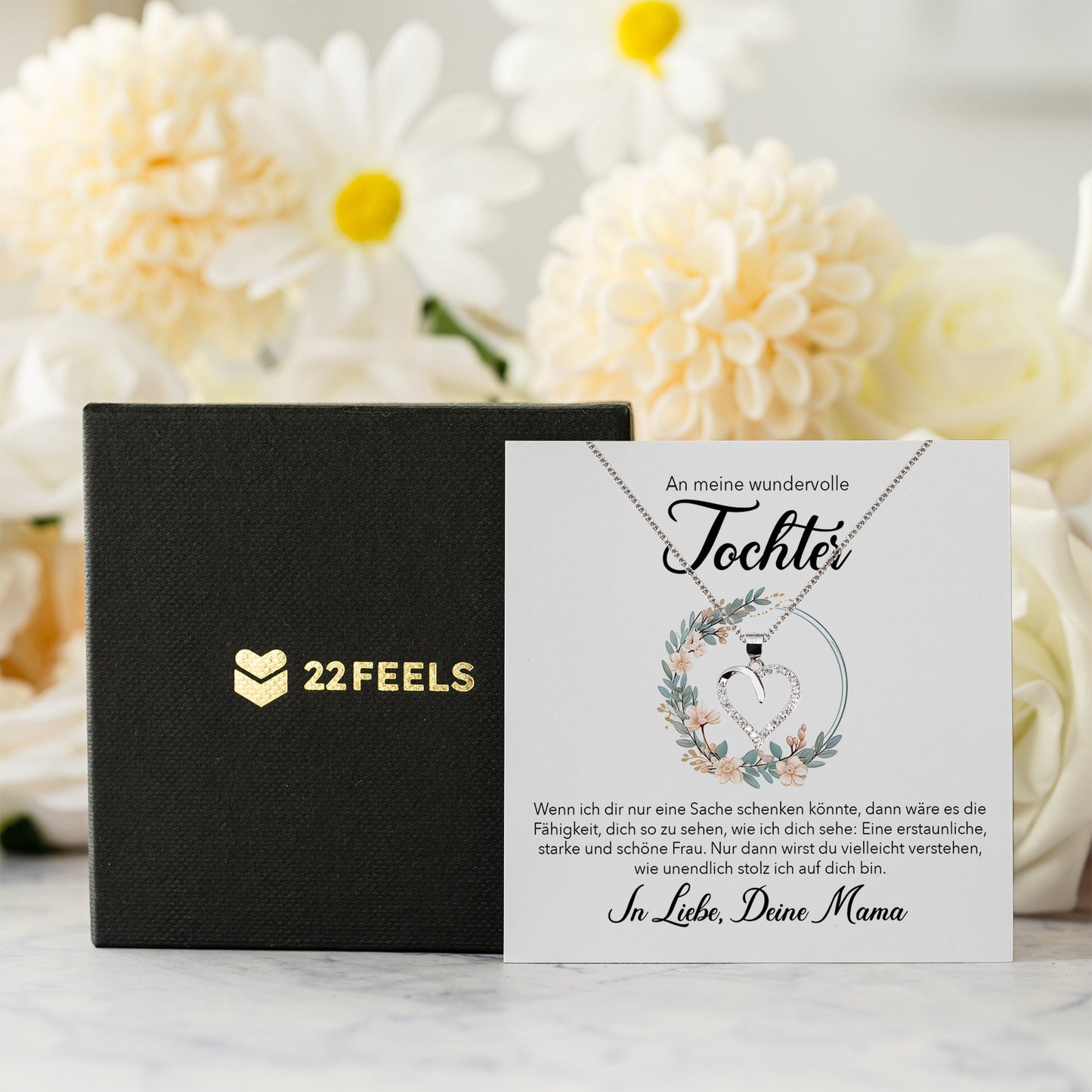 22Feels® Wundervolle Tochter Geschenk von Mama Silber 925/000 Herz Halskette mit Karte Mädchen Frauen Schmuck Geburtstag Weihnachten Firmung Konfirmation etc.-Schmuck mit Botschaftskarte - Herz21-22Feels