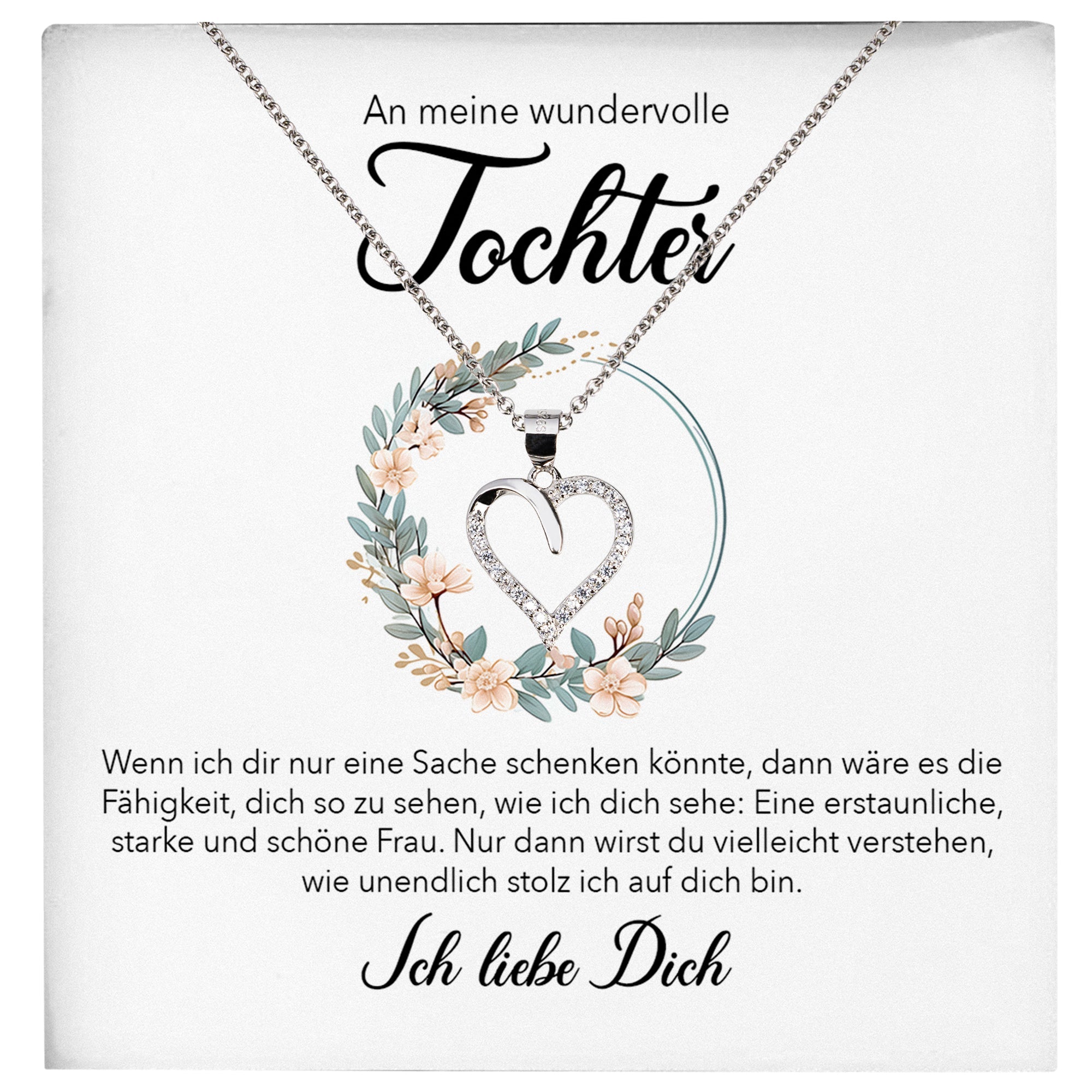 22Feels® Wundervolle Tochter Geschenk Silber 925/000 Herz Halskette mit Karte Mädchen Frauen Schmuck Geburtstag Weihnachten Firmung Konfirmation etc.-Schmuck mit Botschaftskarte - Herz21-22Feels