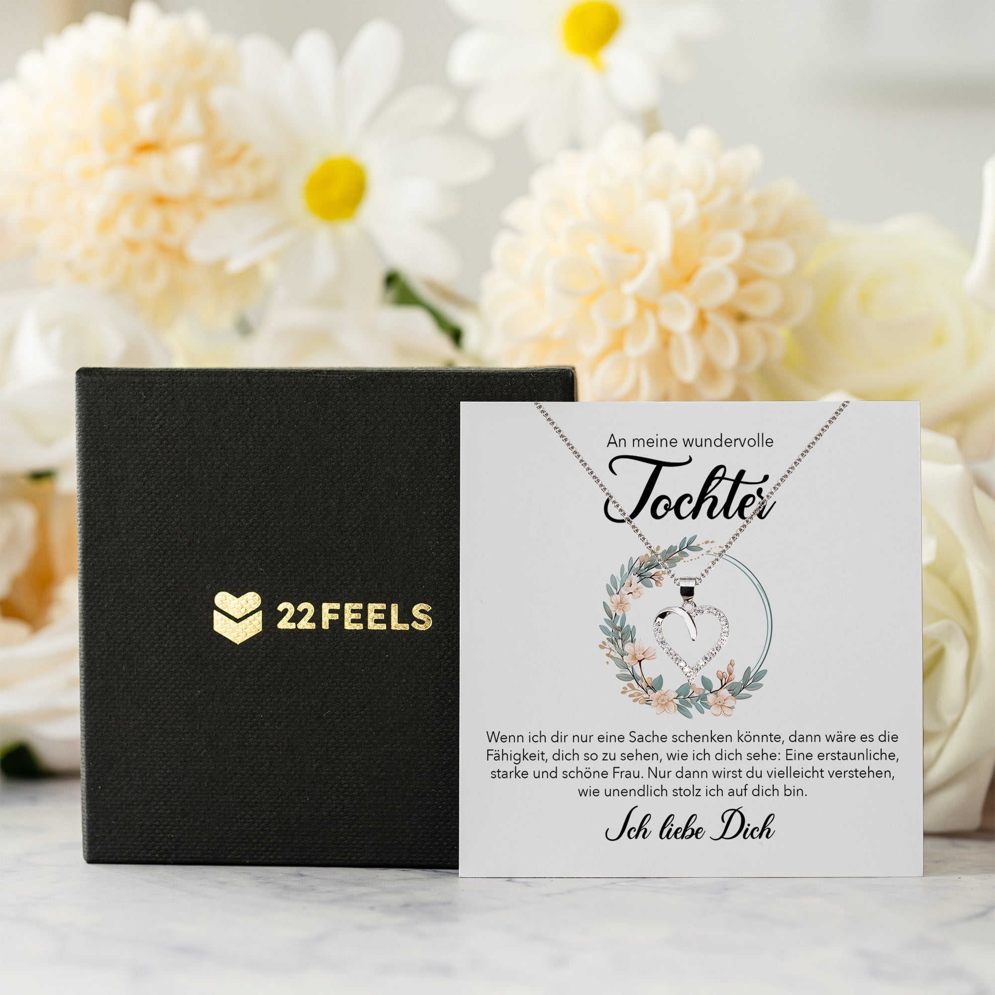 22Feels® Wundervolle Tochter Geschenk Silber 925/000 Herz Halskette mit Karte Mädchen Frauen Schmuck Geburtstag Weihnachten Firmung Konfirmation etc.-Schmuck mit Botschaftskarte - Herz21-22Feels