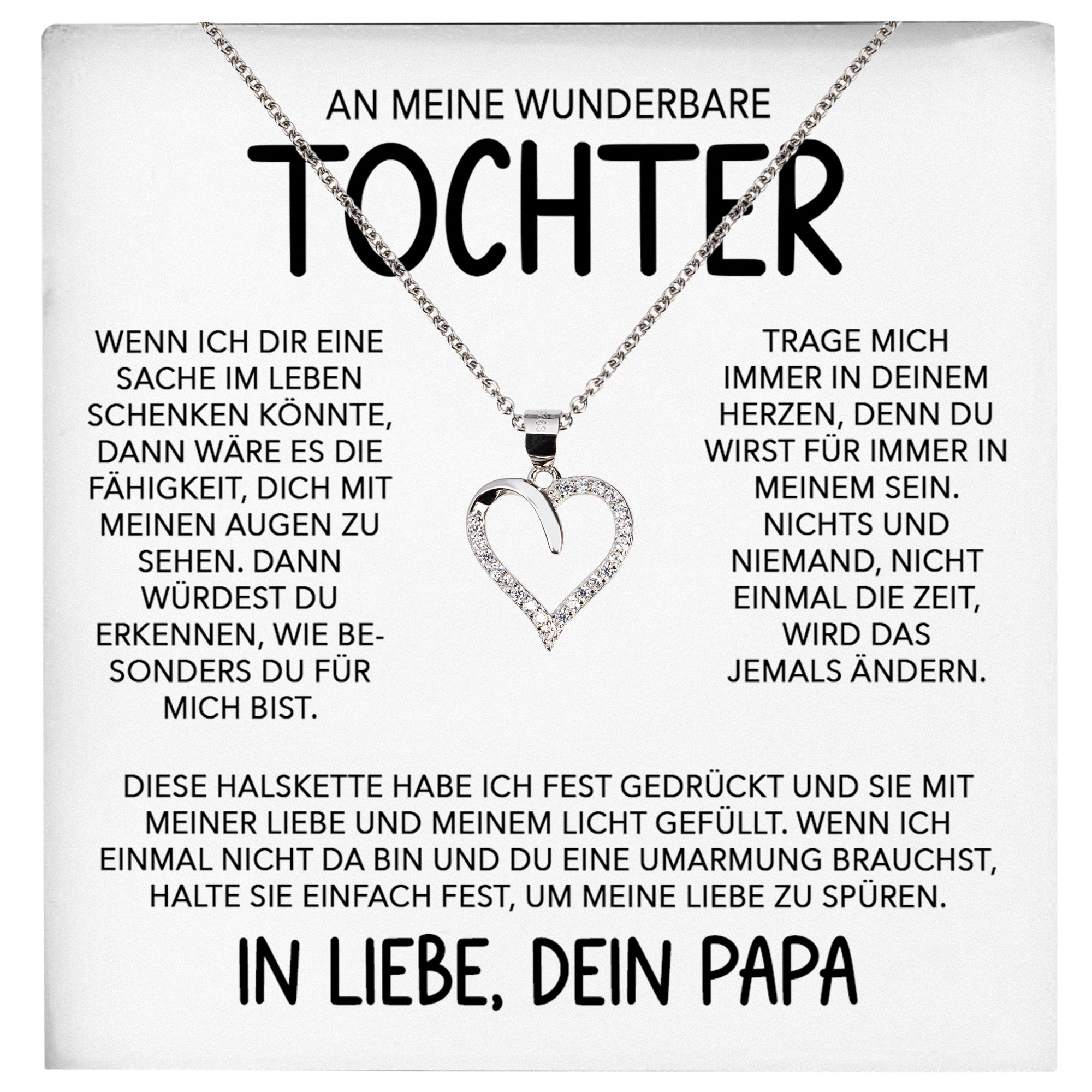 22Feels® Wunderbare Tochter Geschenk von Papa Silber 925/000 Herz Halskette mit Karte Mädchen Frauen Schmuck Geburtstag Weihnachten Firmung Konfirmation etc.-Schmuck mit Botschaftskarte - Herz21-22Feels