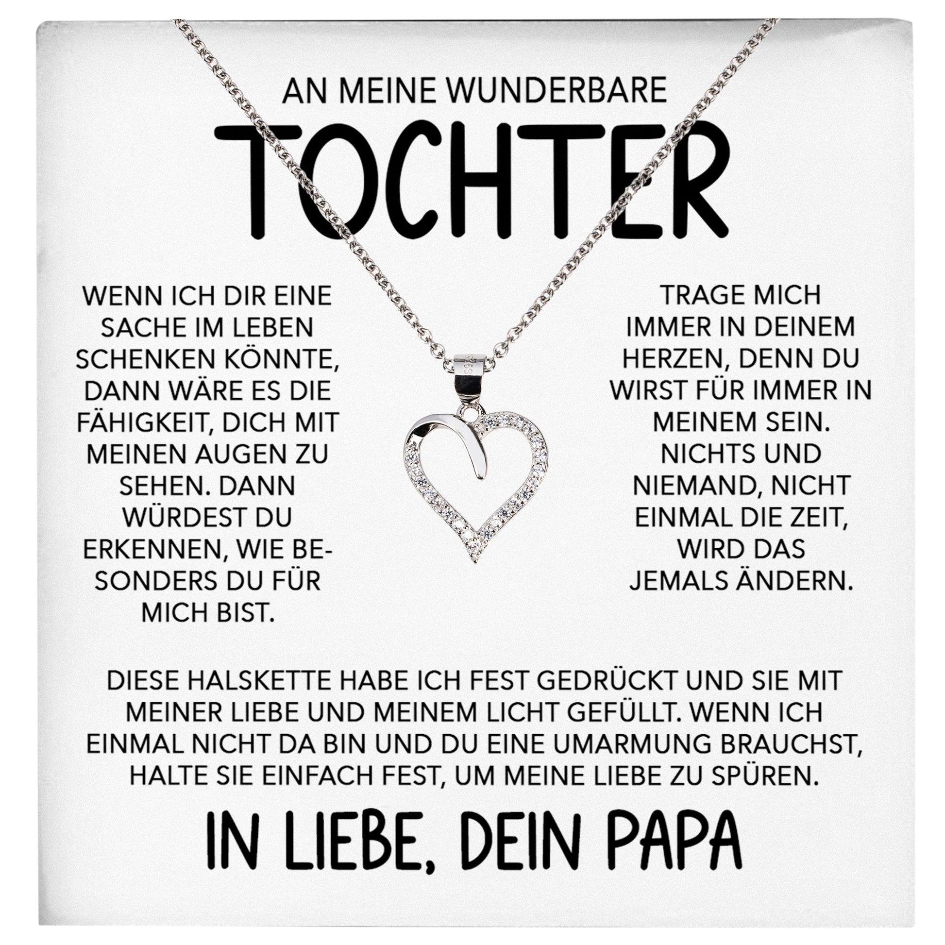 22Feels® Wunderbare Tochter Geschenk von Papa Silber 925/000 Herz Halskette mit Karte Mädchen Frauen Schmuck Geburtstag Weihnachten Firmung Konfirmation etc.-Schmuck mit Botschaftskarte - Herz21-22Feels