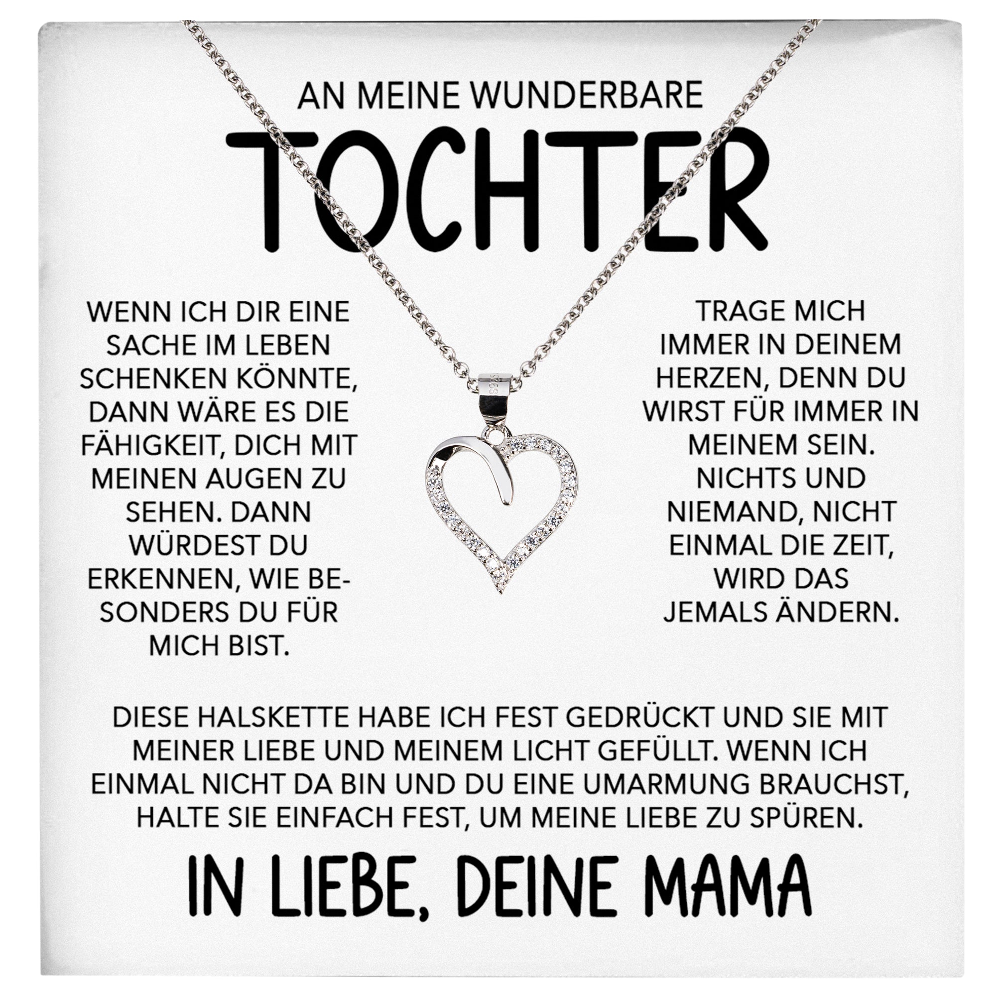22Feels® Wunderbare Tochter Geschenk von Mama Silber 925/000 Herz Halskette mit Karte Mädchen Frauen Schmuck Geburtstag Weihnachten Firmung Konfirmation etc.-Schmuck mit Botschaftskarte - Herz21-22Feels
