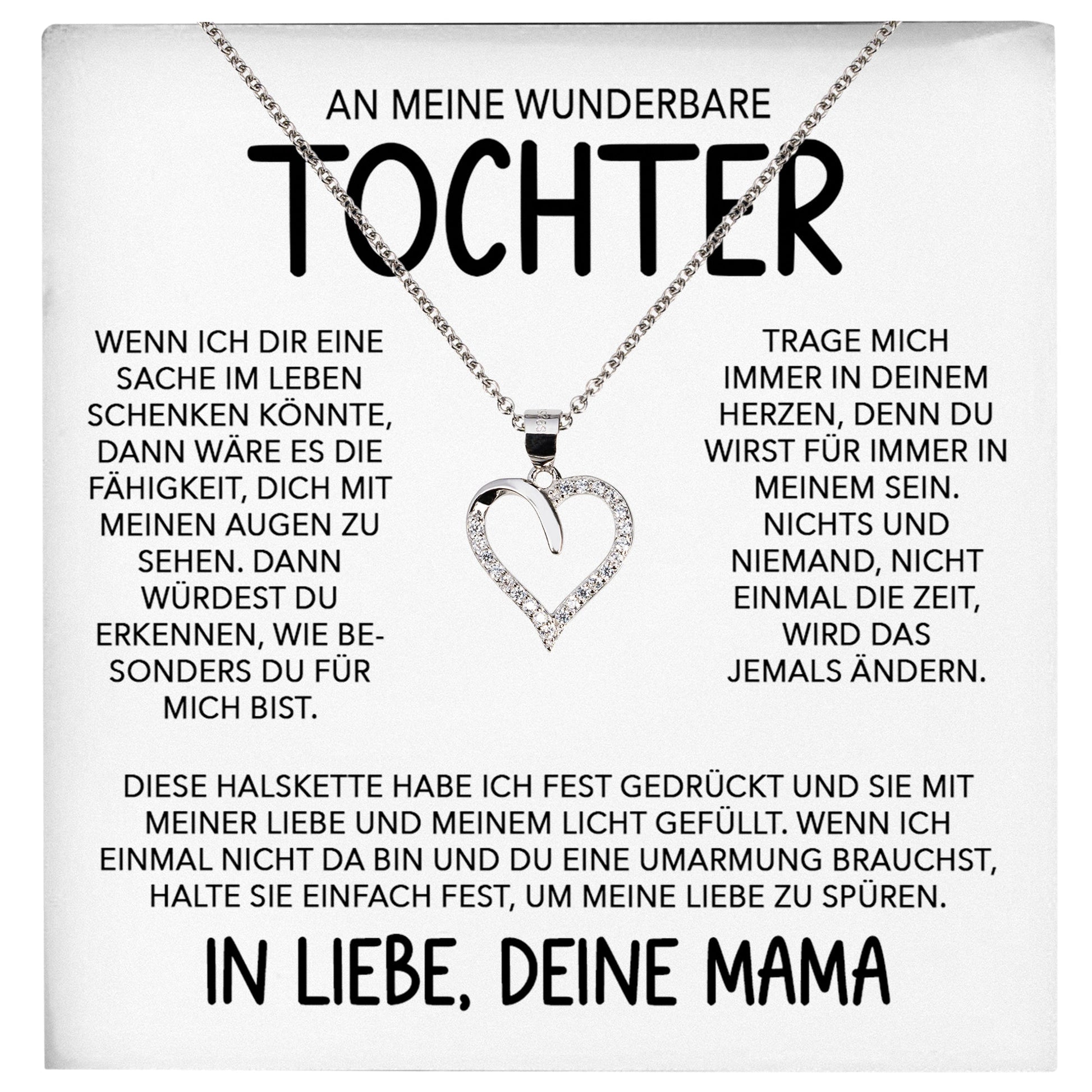 22Feels® Wunderbare Tochter Geschenk von Mama Silber 925/000 Herz Halskette mit Karte Mädchen Frauen Schmuck Geburtstag Weihnachten Firmung Konfirmation etc.-Schmuck mit Botschaftskarte - Herz21-22Feels