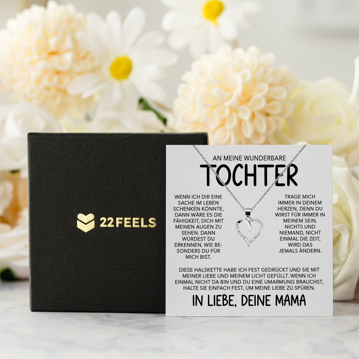 22Feels® Wunderbare Tochter Geschenk von Mama Silber 925/000 Herz Halskette mit Karte Mädchen Frauen Schmuck Geburtstag Weihnachten Firmung Konfirmation etc.-Schmuck mit Botschaftskarte - Herz21-22Feels