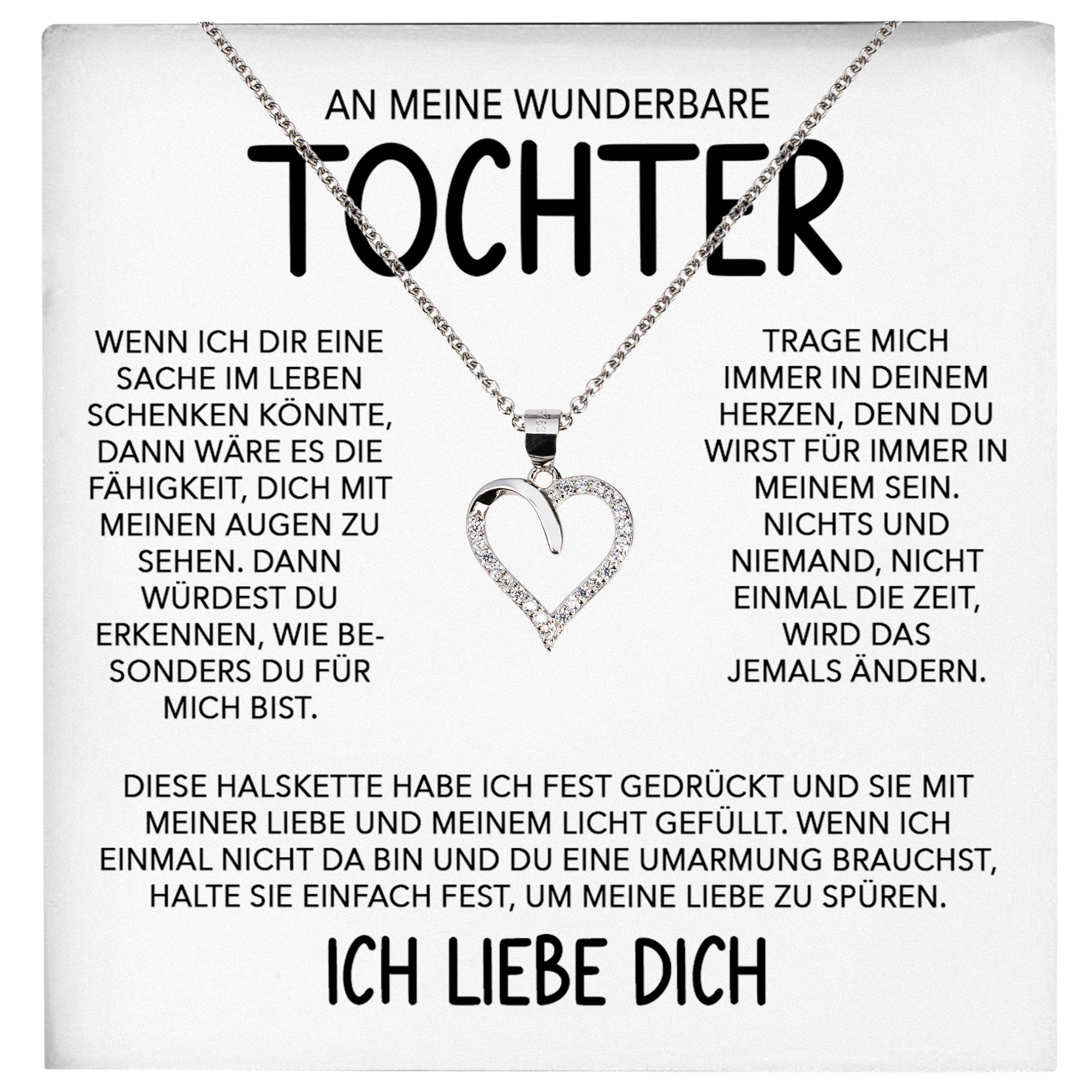 22Feels® Wunderbare Tochter Geschenk Silber 925/000 Herz Halskette mit Karte Mädchen Frauen Schmuck Geburtstag Weihnachten Firmung Konfirmation etc.-Schmuck mit Botschaftskarte - Herz21-22Feels